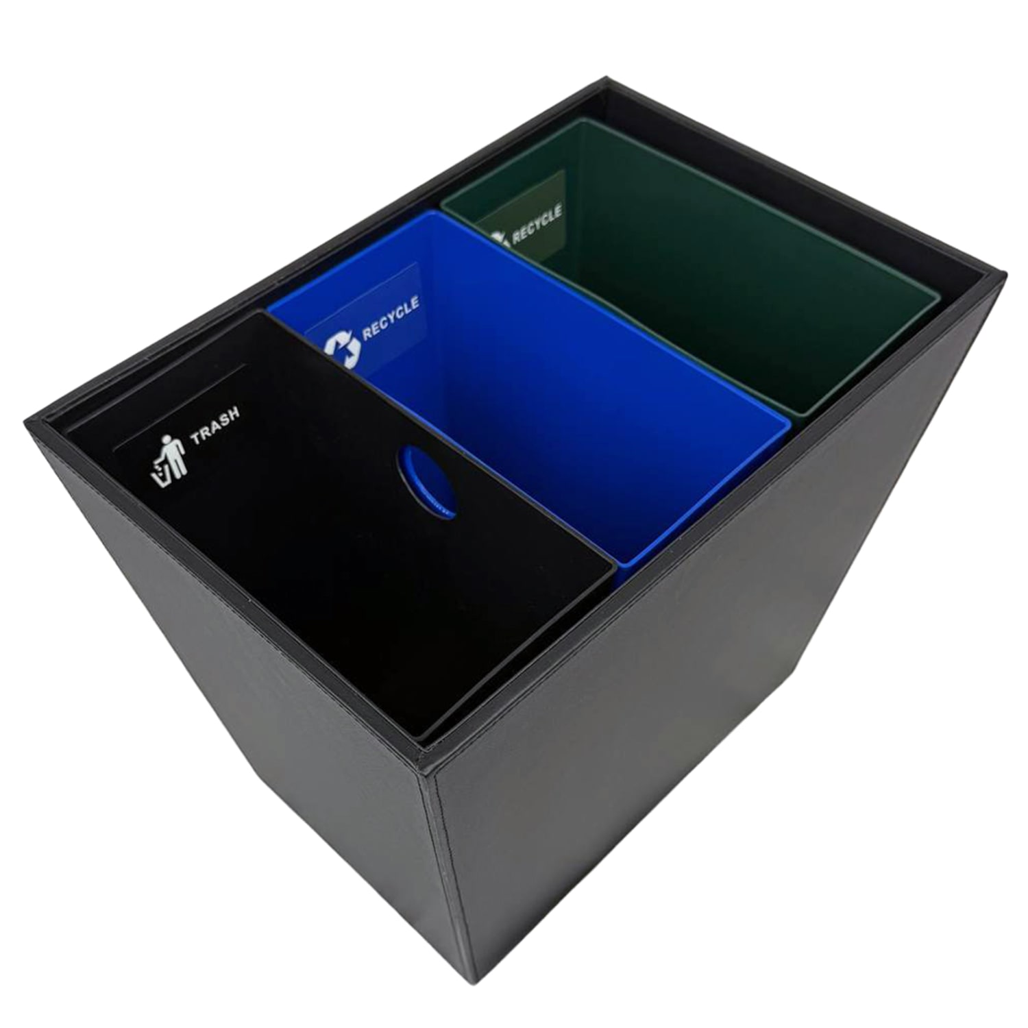 Hospitality Source Wood Triple Recycle Bins, 14in x 9-1/2in x 12-1/2in, Black, Set Of 6 Bins - Image 3