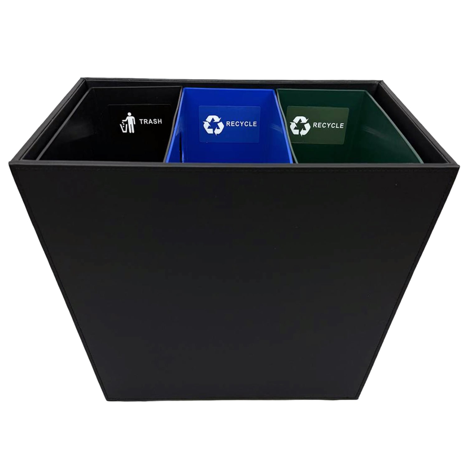 Hospitality Source Wood Triple Recycle Bins, 14in x 9-1/2in x 12-1/2in, Black, Set Of 6 Bins - Image 5