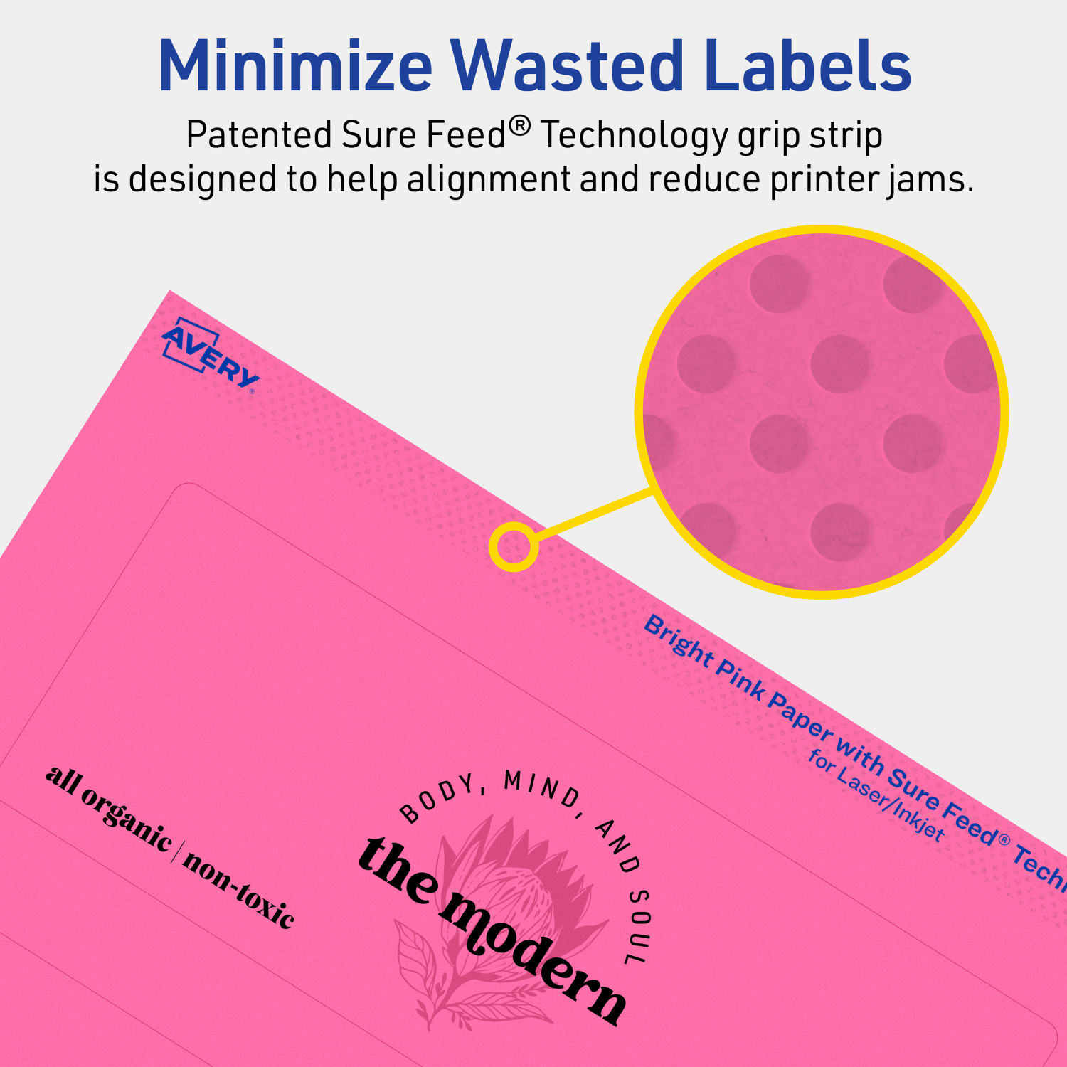 Avery Print-To-The-Edge Labels With Sure Feed Technology, 94247-BPP40, Rectangle, 2-1/2in x 7in, Matte Bright Pink, Pack of 120 - Image 5