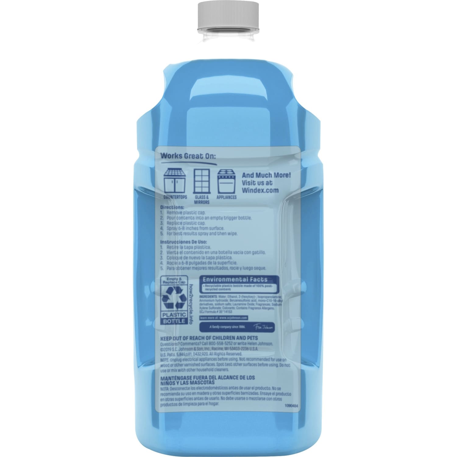 Windex Original Glass Cleaner Refill - 67.6 fl oz (2.1 quart) - Streak-free, Film-free, Phosphate-free - Blue Bottle - 6 / Carton - Image 3