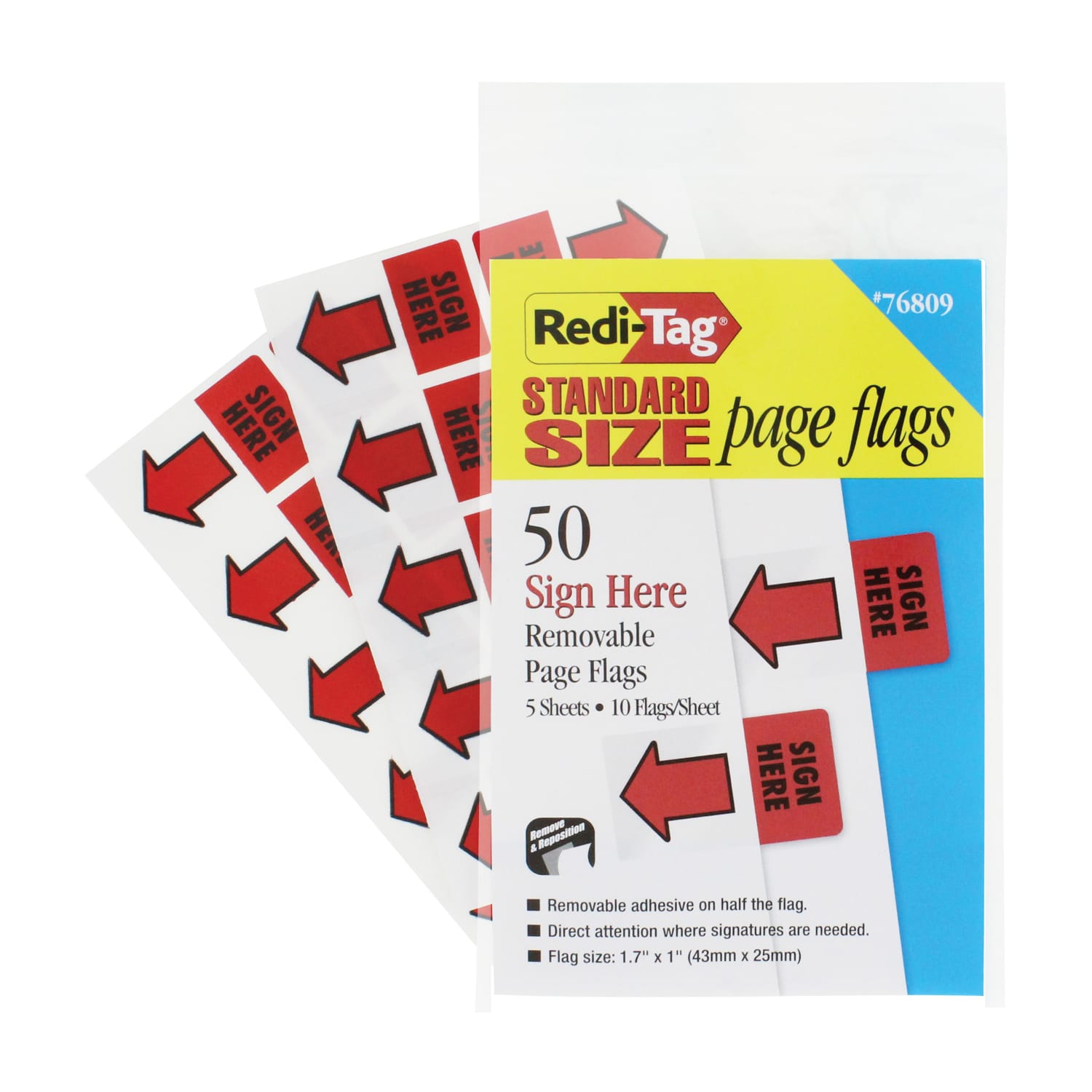 Redi-Tag Sign Here Red Arrow Page Flags - 50 - 1in Flag/Notex 1 11/16in Flag/Note - Rectangle - SIGN HERE - Red - Removable, Self-adhesive - 50 / Pack - Image 3