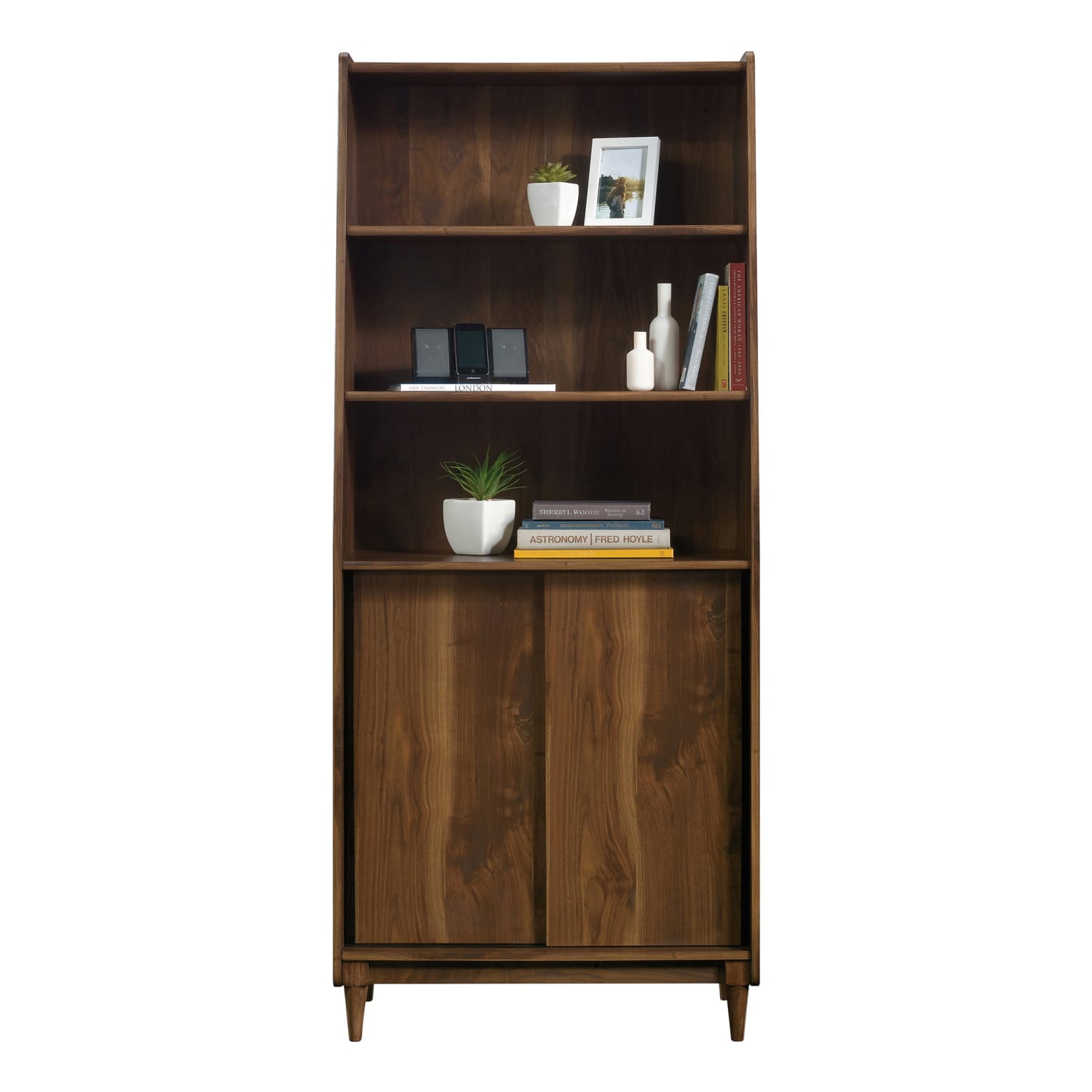 Sauder Harvey Park 71inH 5-Shelf Bookcase With Doors, Grand Walnut - Image 3