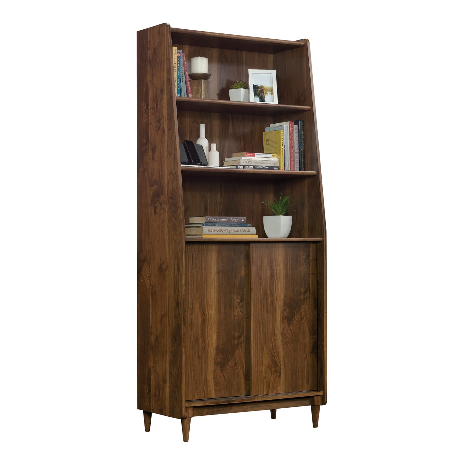 Sauder Harvey Park 71inH 5-Shelf Bookcase With Doors, Grand Walnut - Image 4