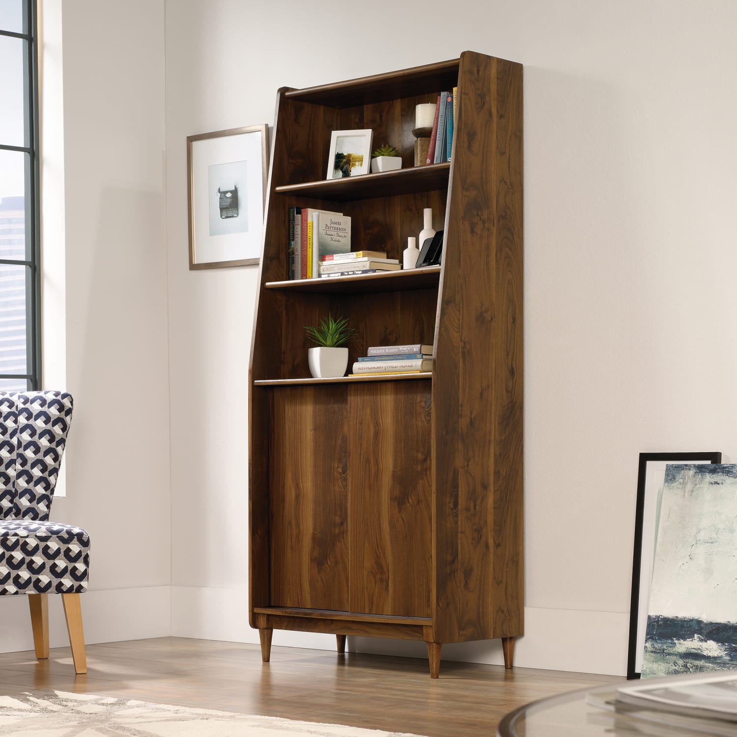 Sauder Harvey Park 71inH 5-Shelf Bookcase With Doors, Grand Walnut - Image 5