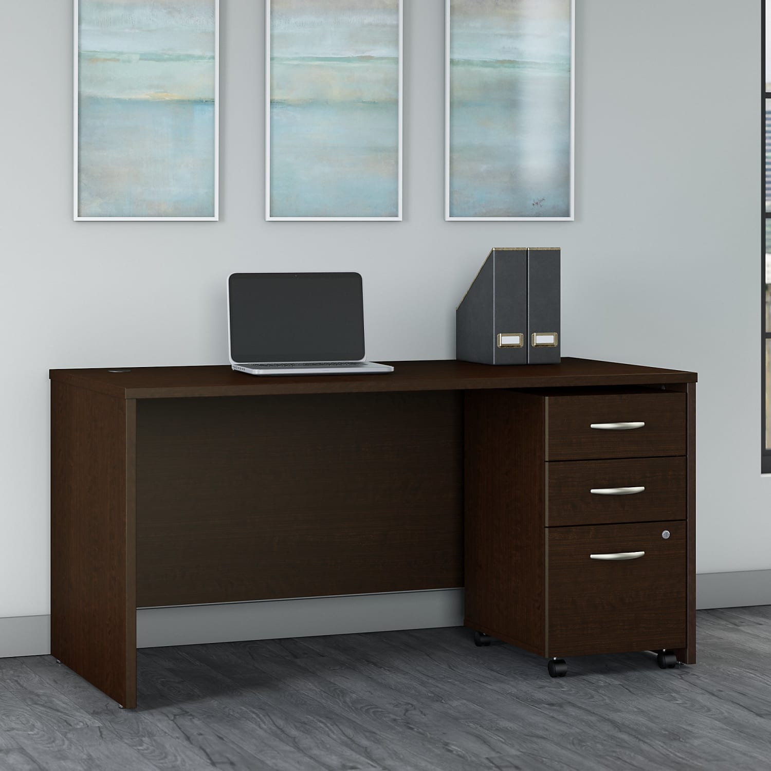 Bush Business Furniture Components 60inW Office Computer Desk With 3-Drawer Mobile File Cabinet, Mocha Cherry, Standard Delivery - Image 3