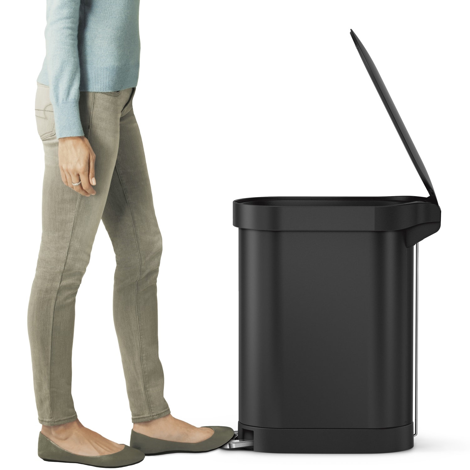simplehuman Slim Liner Rim Step Trash Can, 12 Gallons, Matte Black Steel - Image 3