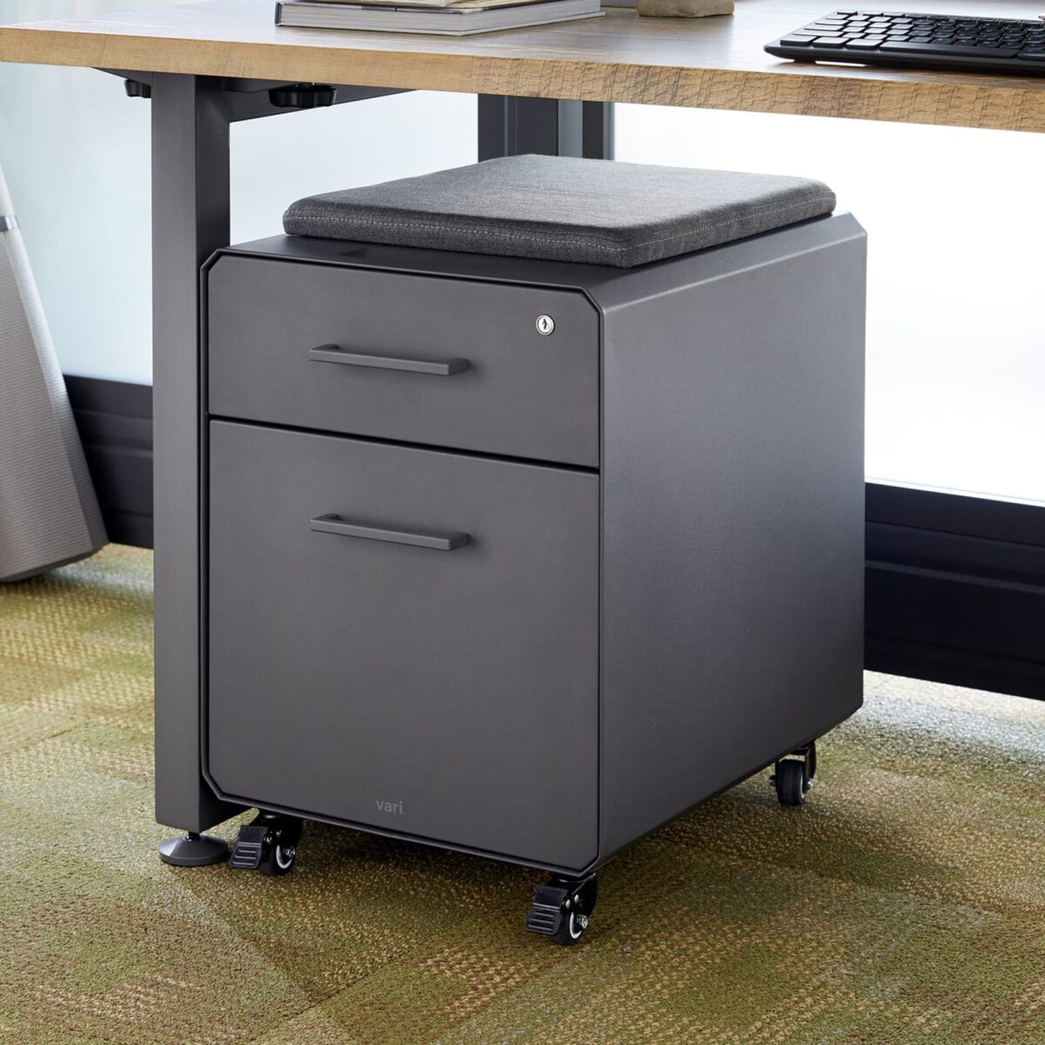 VARIDESK Vari Seated 20inD Vertical File Cabinet, Slate - Image 3