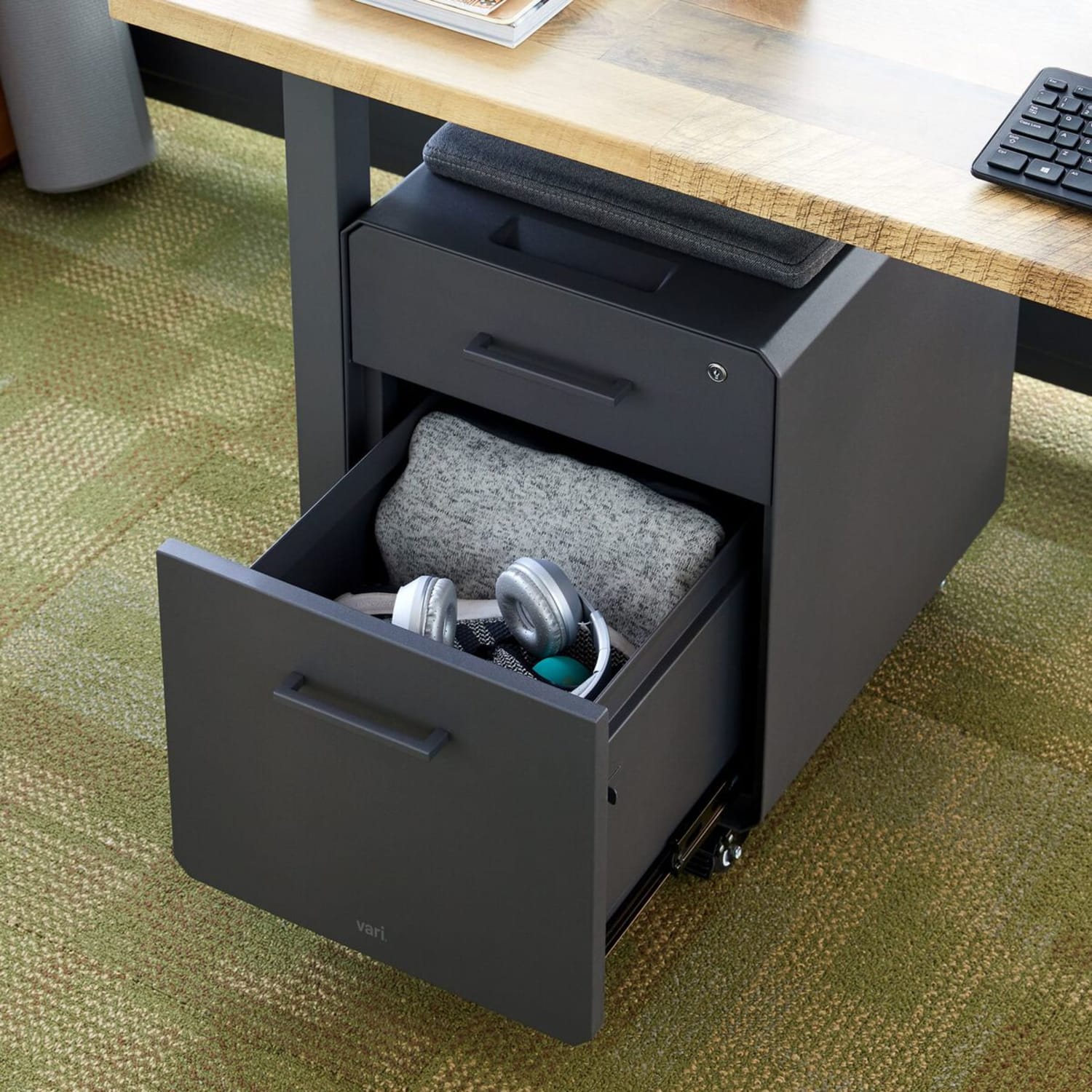 VARIDESK Vari Seated 20inD Vertical File Cabinet, Slate - Image 4