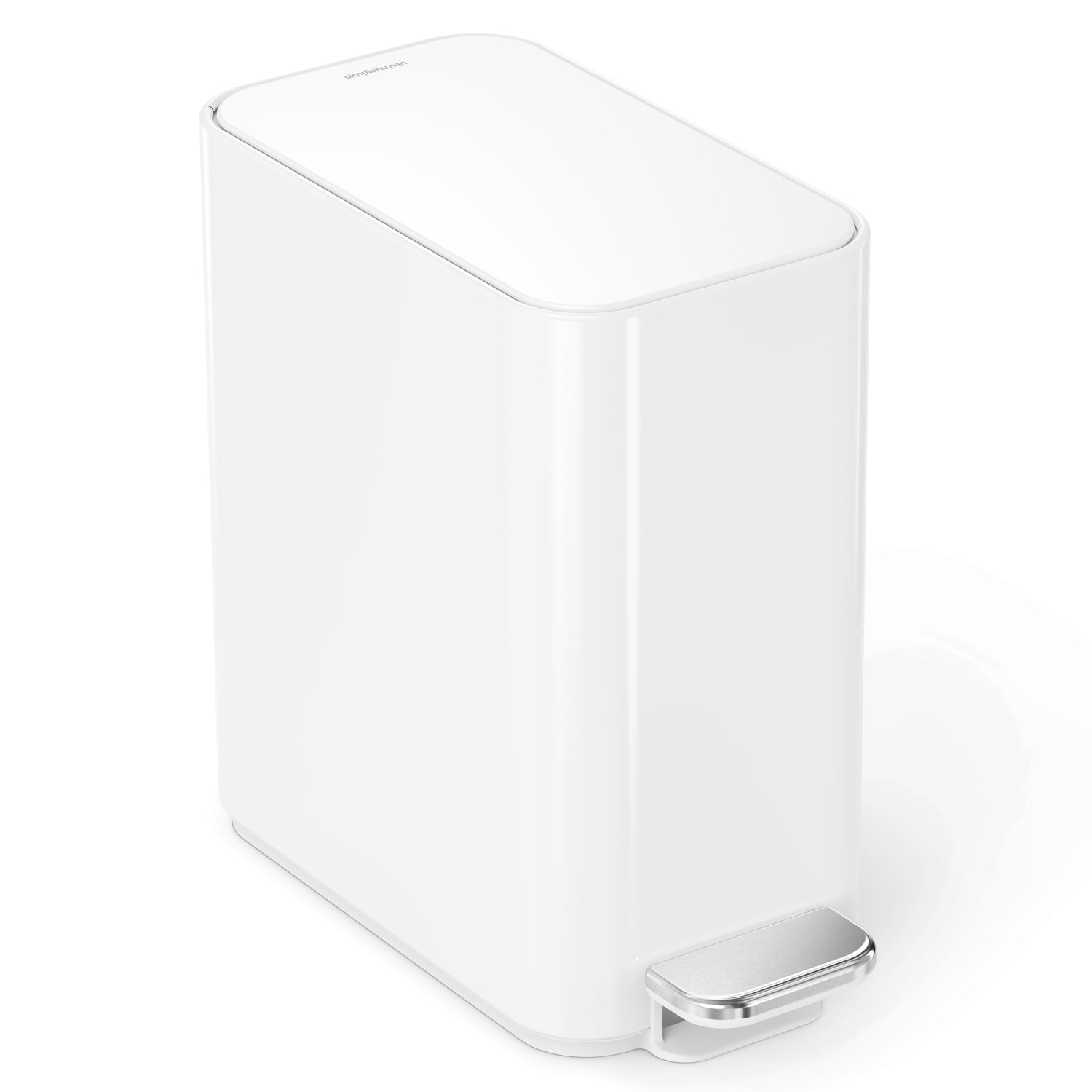 simplehuman Profile Slim Step Trash Can, 1.3 Gallon, 12.2inH x 12.6inD x 6.2inW, White Steel