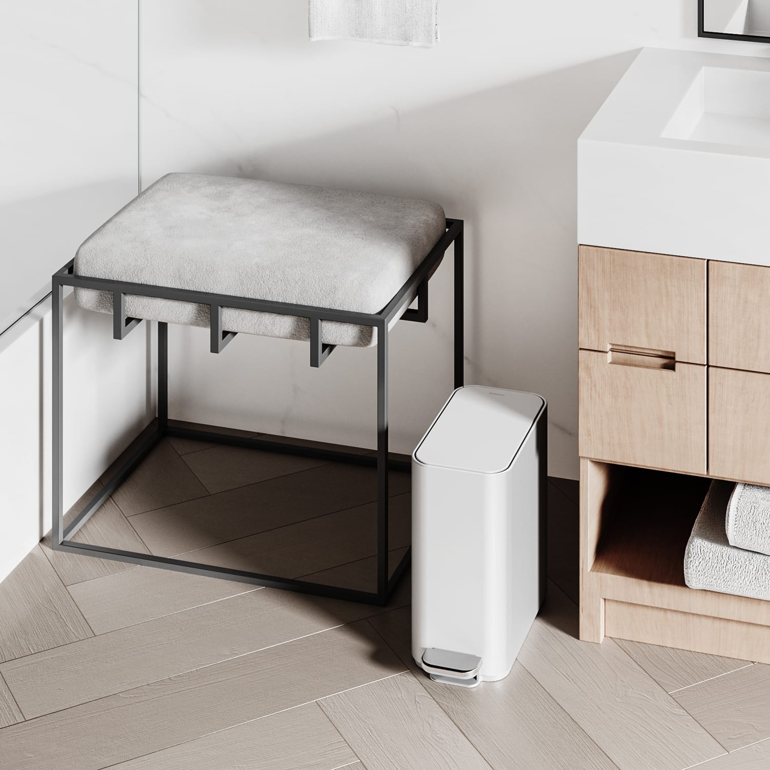 simplehuman Profile Slim Step Trash Can, 1.3 Gallon, 12.2inH x 12.6inD x 6.2inW, White Steel - Image 6