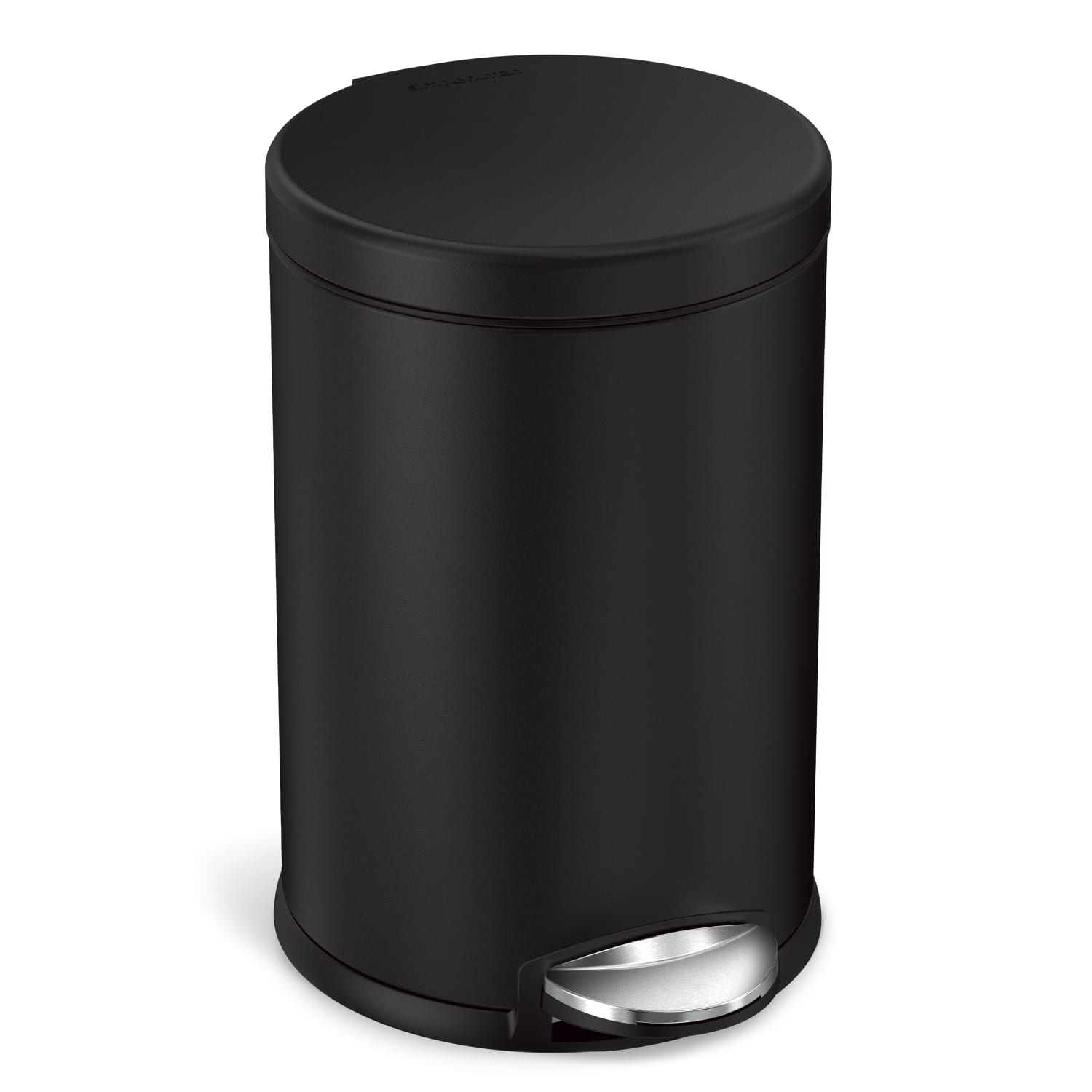 simplehuman Mini Round Step Trash Can, 1.2 Gallons, 12.1inH x 7.6inW x 10inD, Matte Black Steel