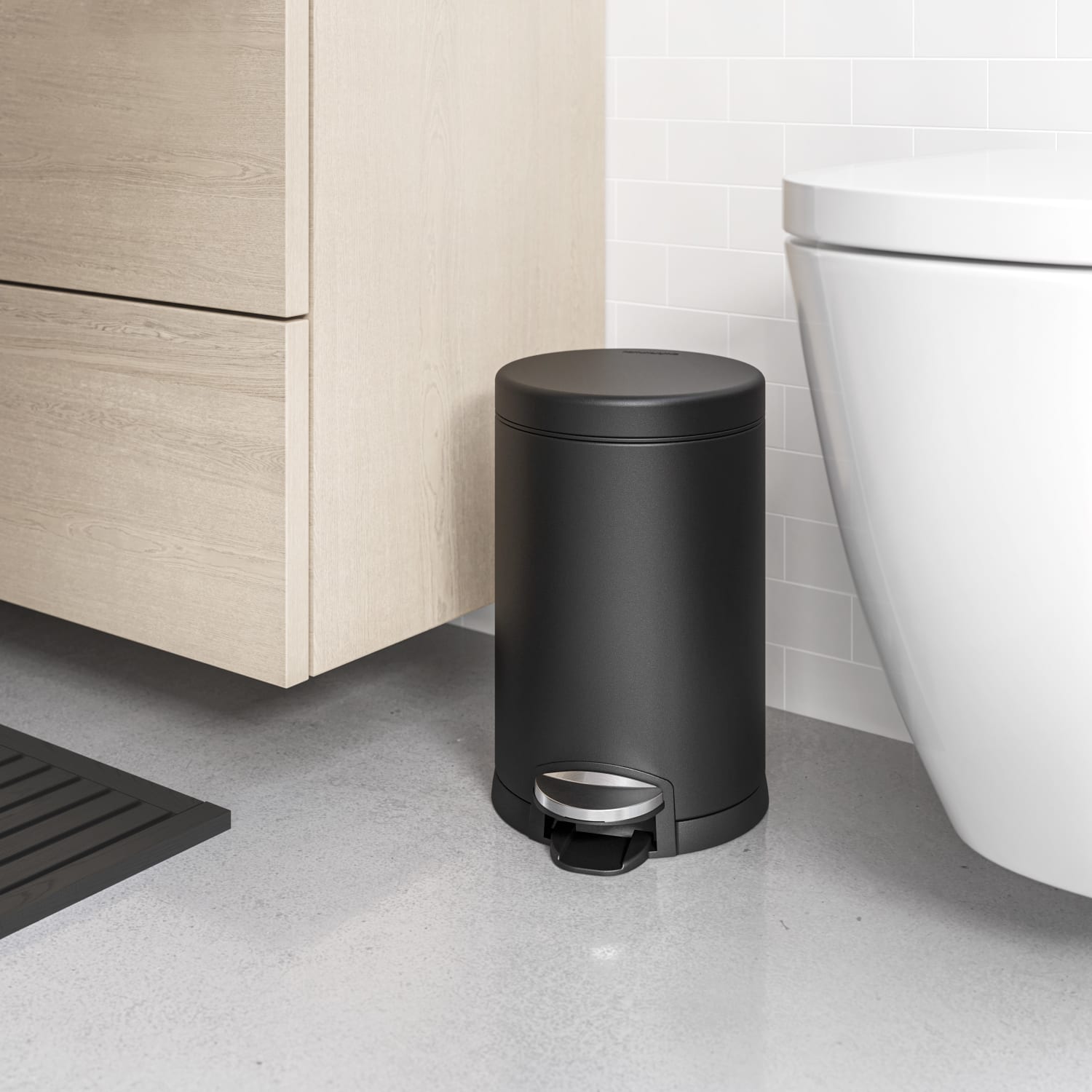 simplehuman Mini Round Step Trash Can, 1.2 Gallons, 12.1inH x 7.6inW x 10inD, Matte Black Steel - Image 5