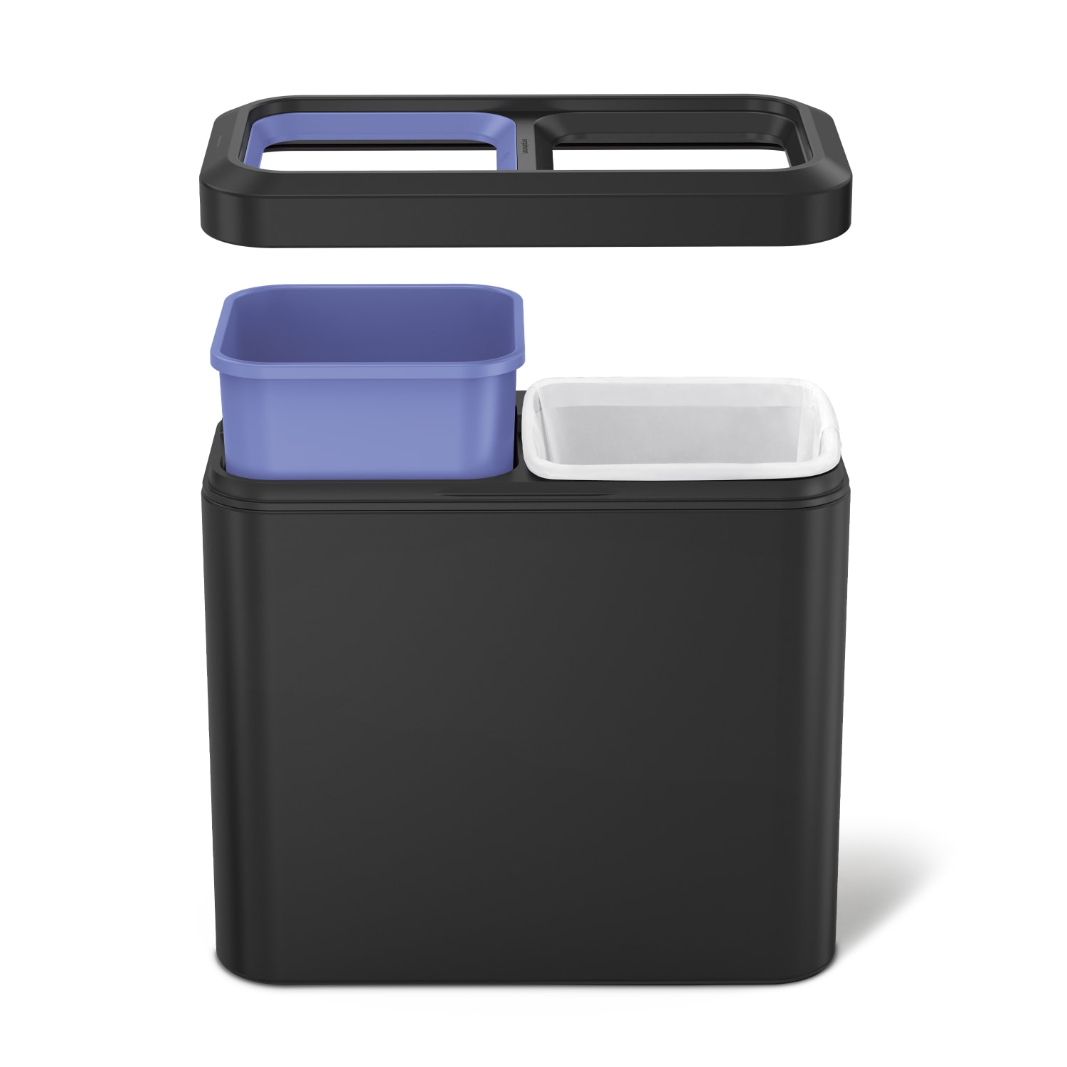 simplehuman Slim Open Top Mini Trash Can, 5.3 Gallons, Dual Compartment Recycler, 15.2inH x 8.7inW x 16.7inD, Rectangular, Matte Black Steel - Image 4