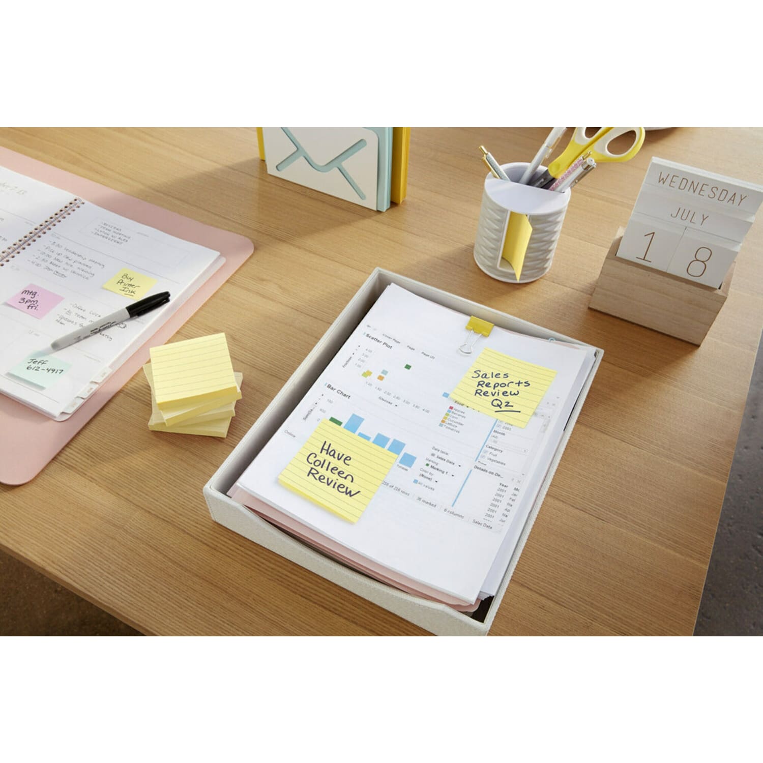 Post-it Notes, 3 in x 5 in, 12 Pads, 100 Sheets/Pad, Clean Removal, Canary Yellow, Lined - Image 6