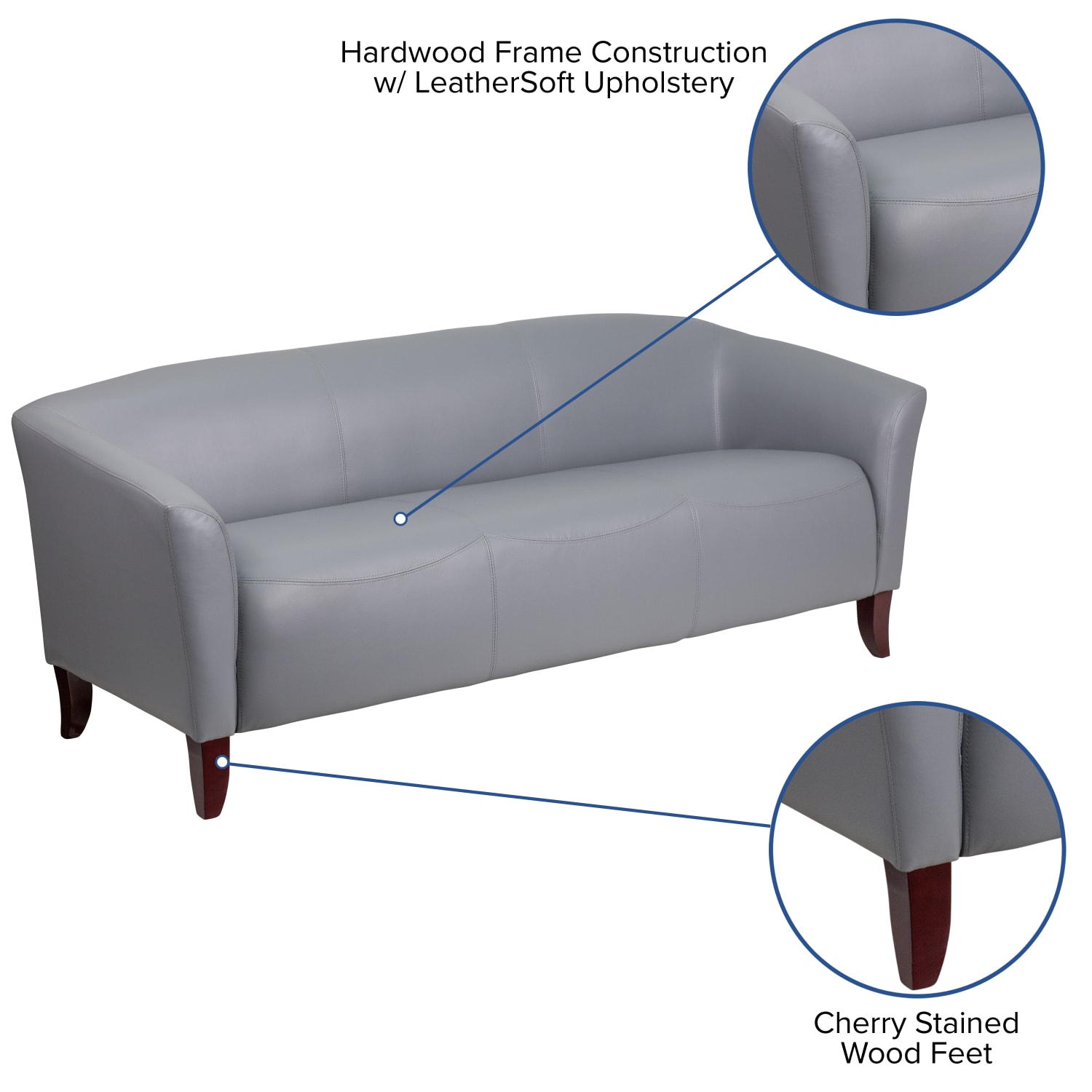 Flash Furniture HERCULES Imperial Series Leathersoft Sofa With Cherry Wood Feet, Gray - Image 6