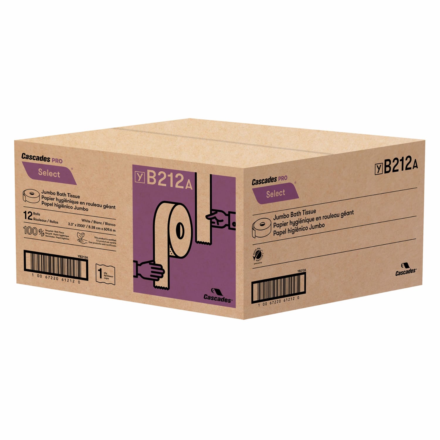 Cascades PRO Select Jumbo Roll 1-Ply Bathroom Tissue, 2000', 100% Recycled, White, Pack Of 12 Rolls - Image 5