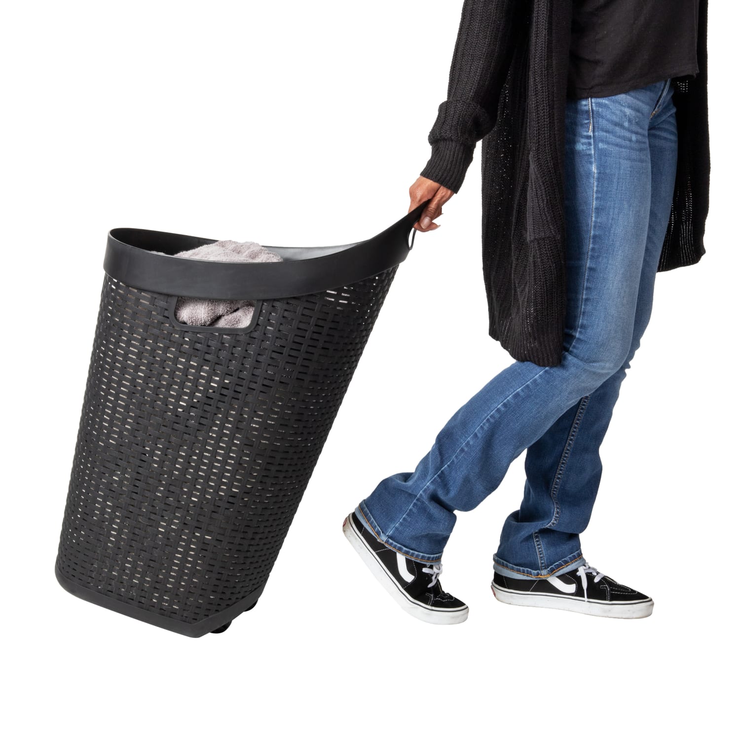 Mind Reader 60L Rolling Laundry Hamper on Wheels, 60 Liter Capacity, 29-1/4inH  x 14-3/4inW x 19-1/2inL, Black - Image 6