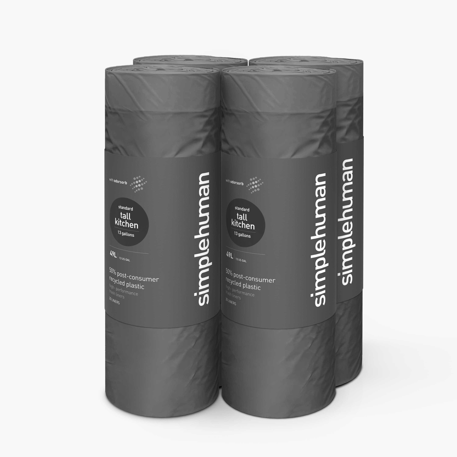simplehuman Extra Strong Tall Kitchen Bags, 13 Gallon, Gray, 20 Liners Per Roll, Pack Of 4 Rolls - Image 3