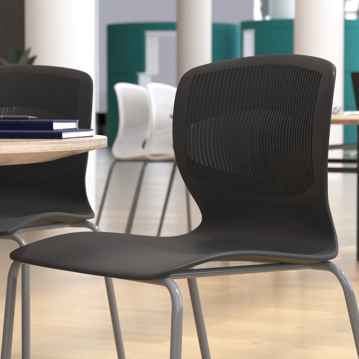Flash Furniture HERCULES Series Commercial Grade 770 lb Capacity Ergonomic Stack Chair With Lumbar Support BlackSilver PopularChairscom