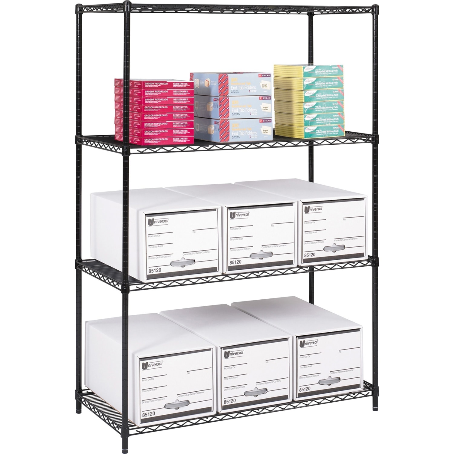 Safco Industrial Wire Shelving Starter Unit, 48inW x 24inD, Black - Image 3