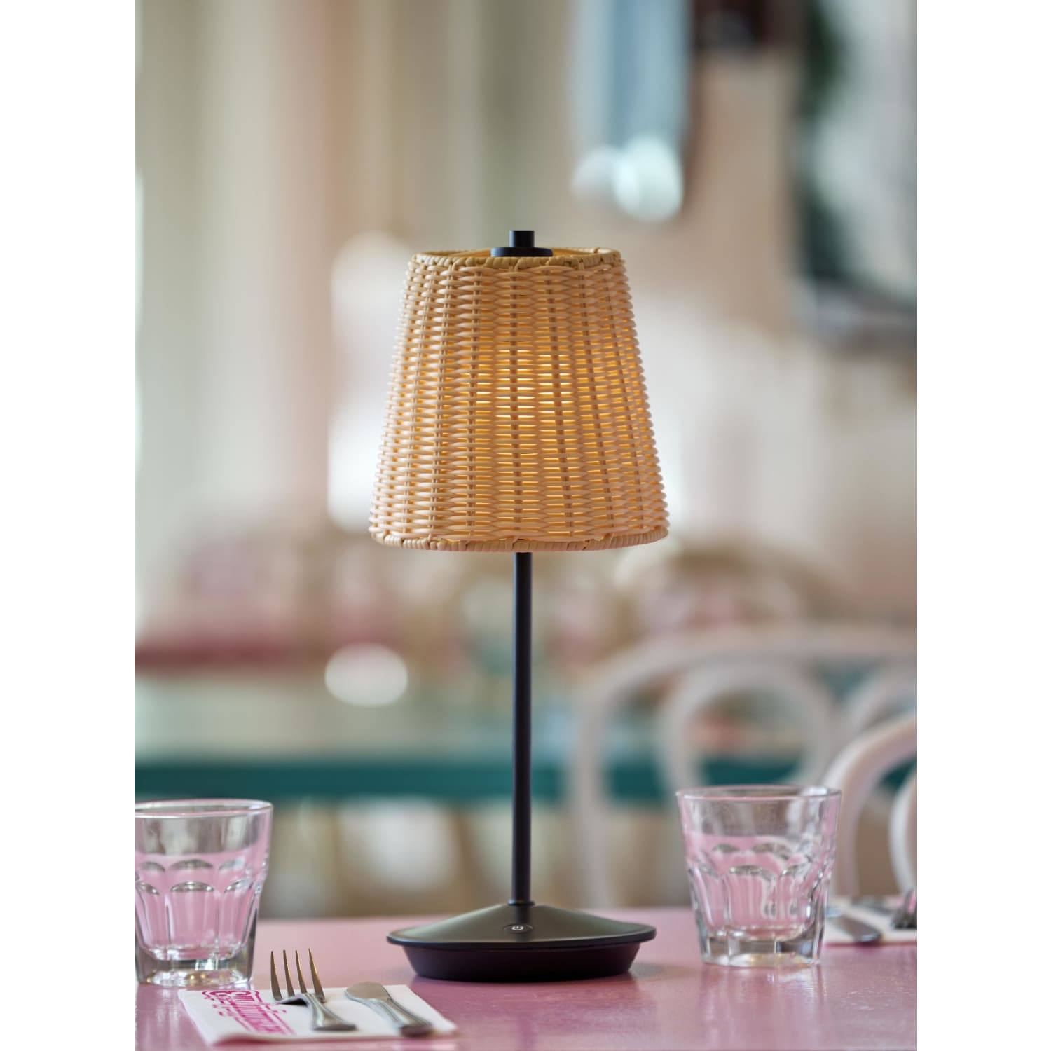Adesso Andy LED Cordless Indoor/Outdoor Table Lamp, 15inH, Rattan Shade/Black Base - Image 4