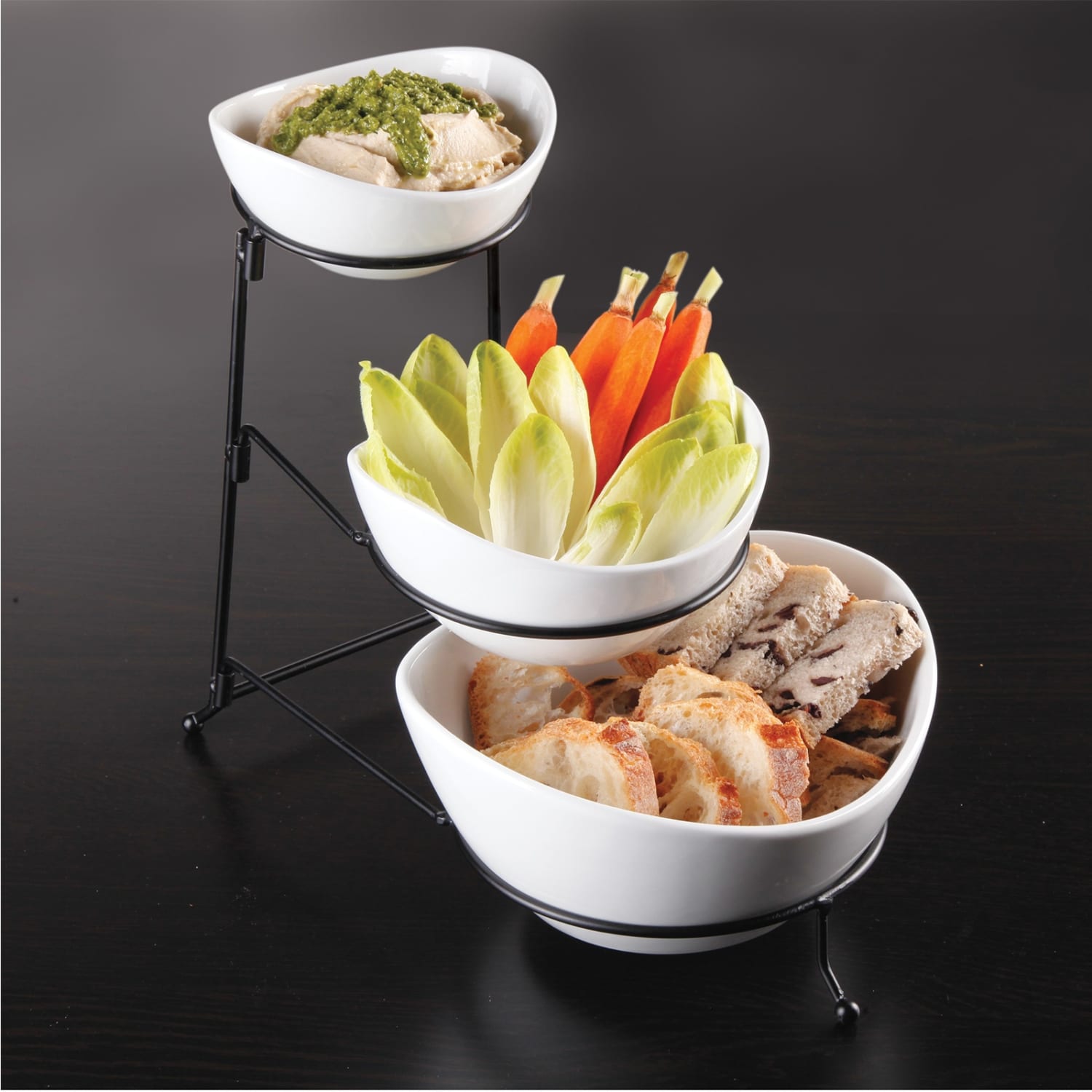 Gibson Elite Gracious Dining 3-Tier Bowl Server Set, White/Black - Image 4