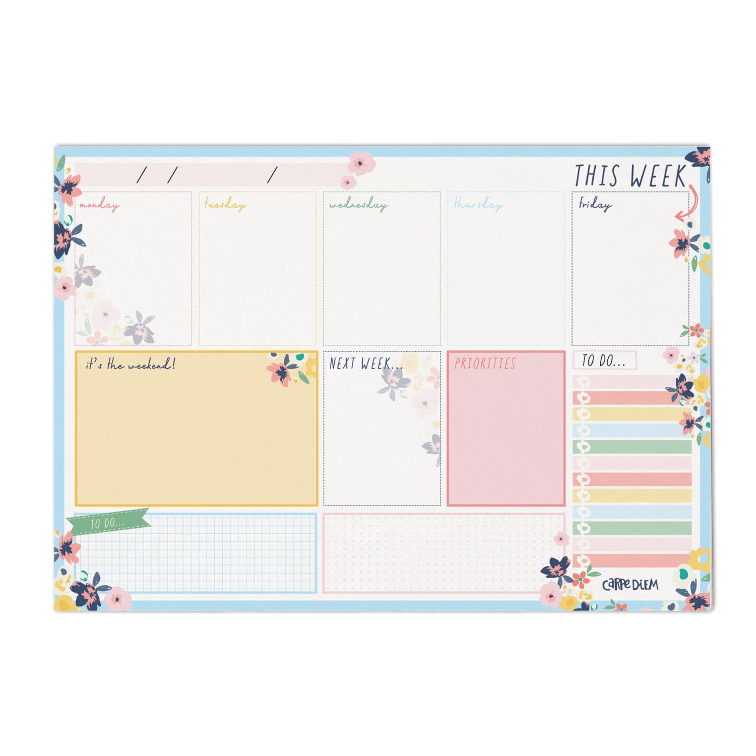 Pukka Pads Planner Pad, Weekly, 11.7in x 8.3in, 60 Sheets, Ditzy Floral, Pack 6