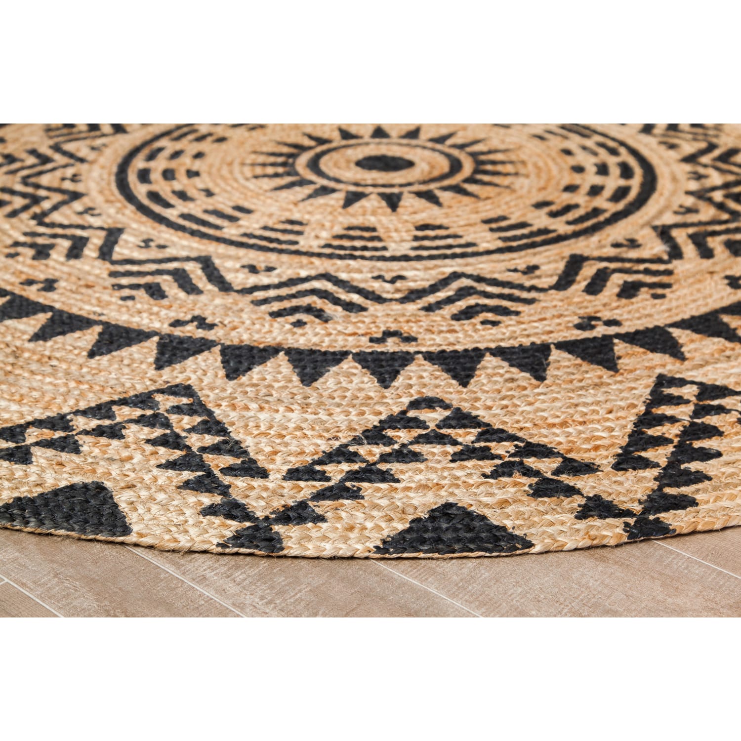 Anji Mountain Round Cortez Rug, 4ft Diameter, Tan/Black - Image 4