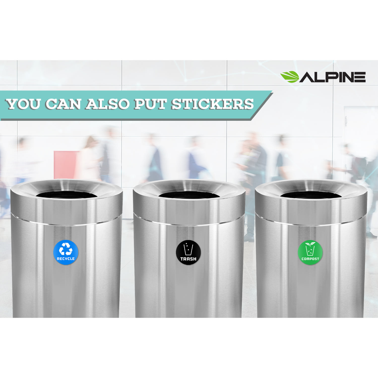 Alpine Industries Stainless Steel Recycling Can, 50 Gallon, Silver - Image 5