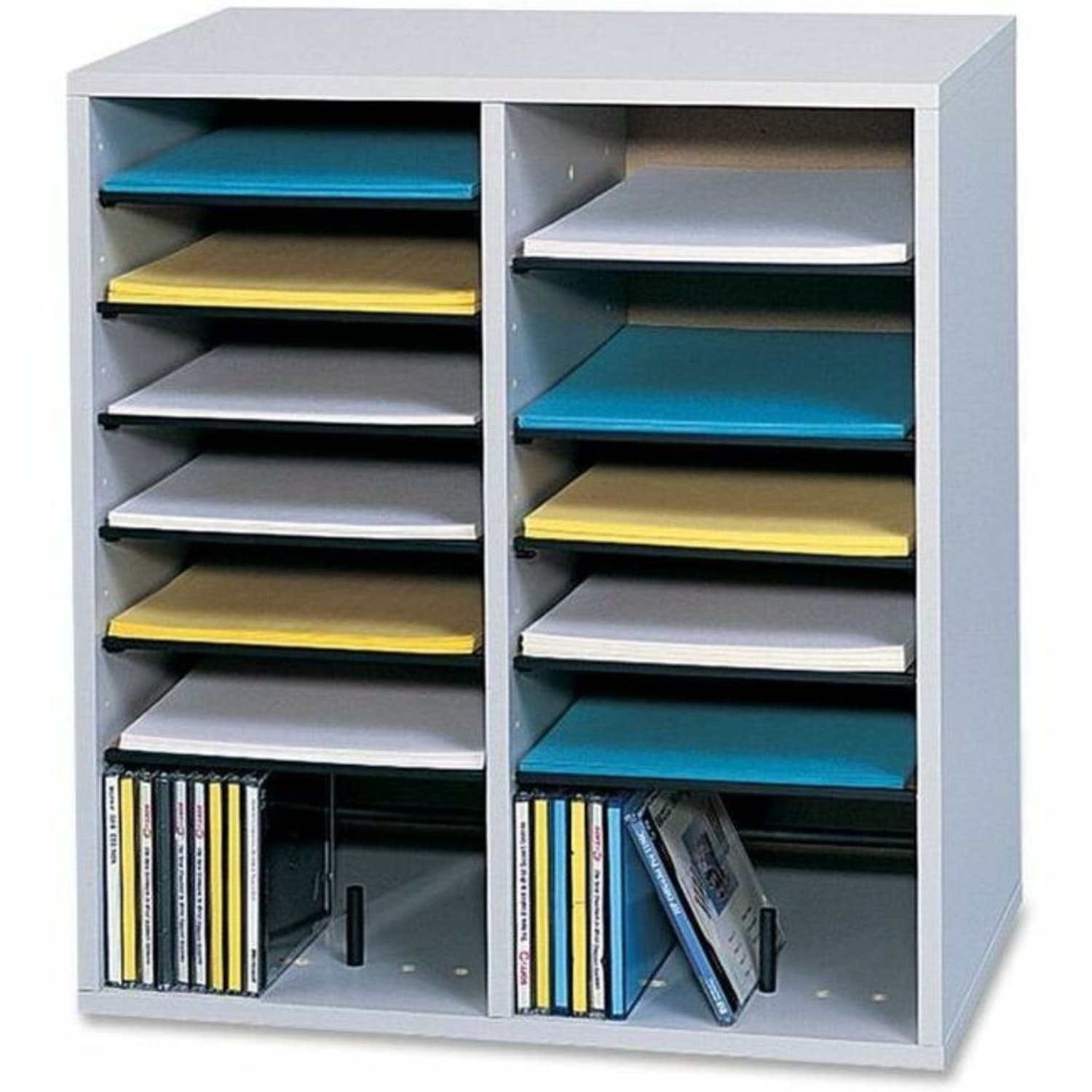 Safco Adjustable Wood Literature Organizer, 20inH x 19 1/2inW x 11 3/4inD, 16 Compartments, Gray - Image 3