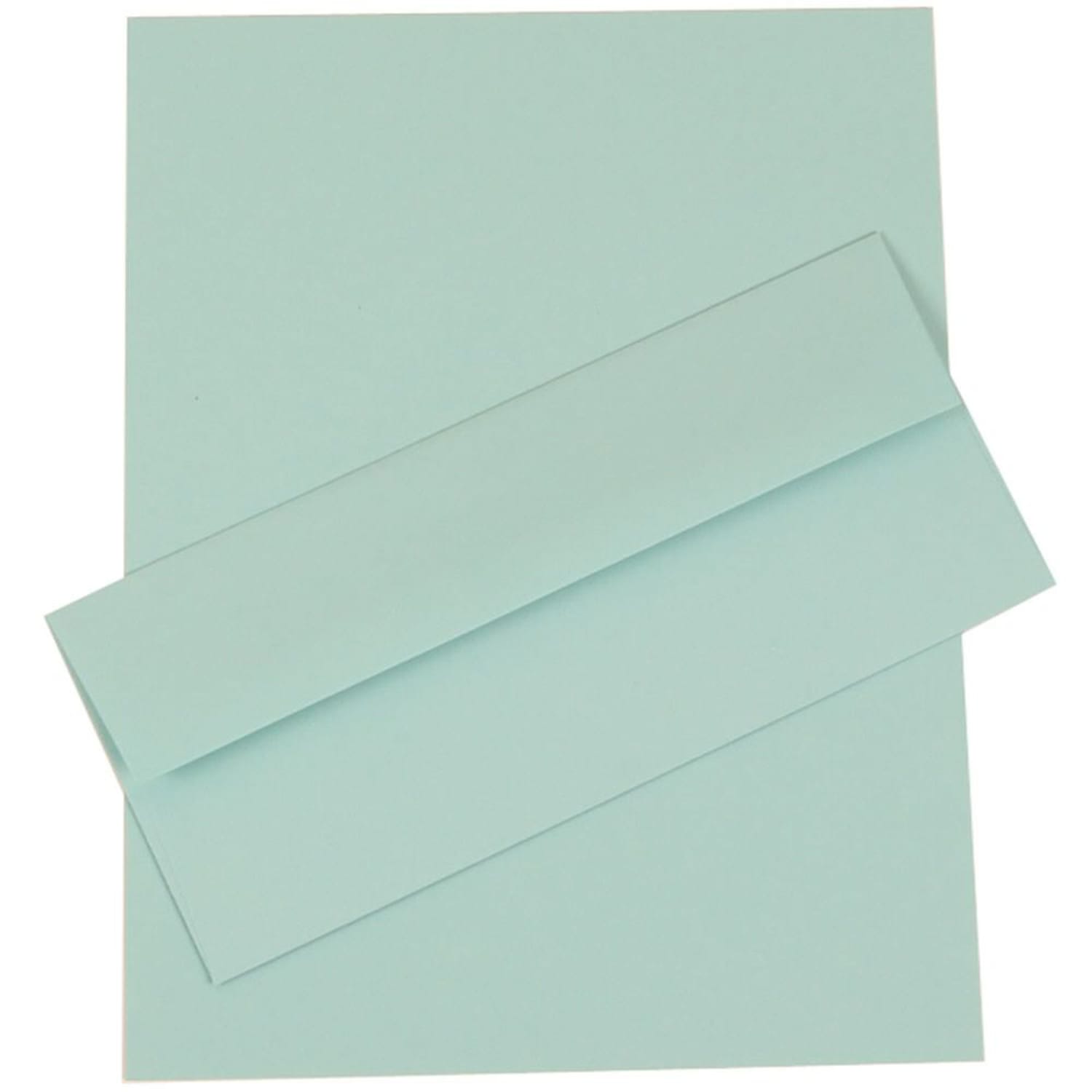 JAM Paper Business Stationery Set, 8 1/2in x 11in, Aqua, Set Of 50 Sheets And 50 Envelopes