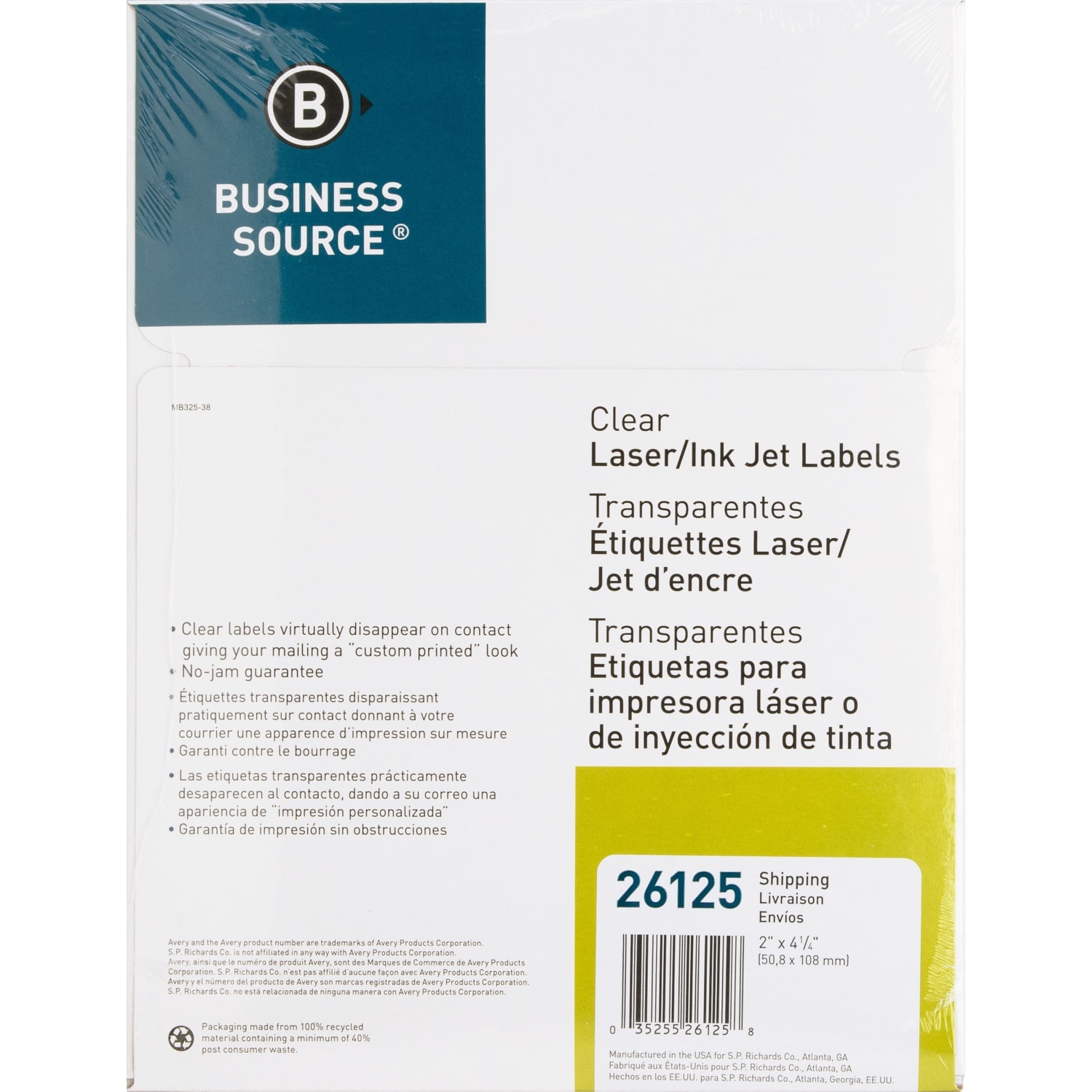 Business Source Clear Shipping Labels - 2in Width x 4 1/4in Length - Permanent Adhesive - Rectangle - Laser - Clear - 10 / Sheet - Self-adhesive - 500 / Pack - Image 3