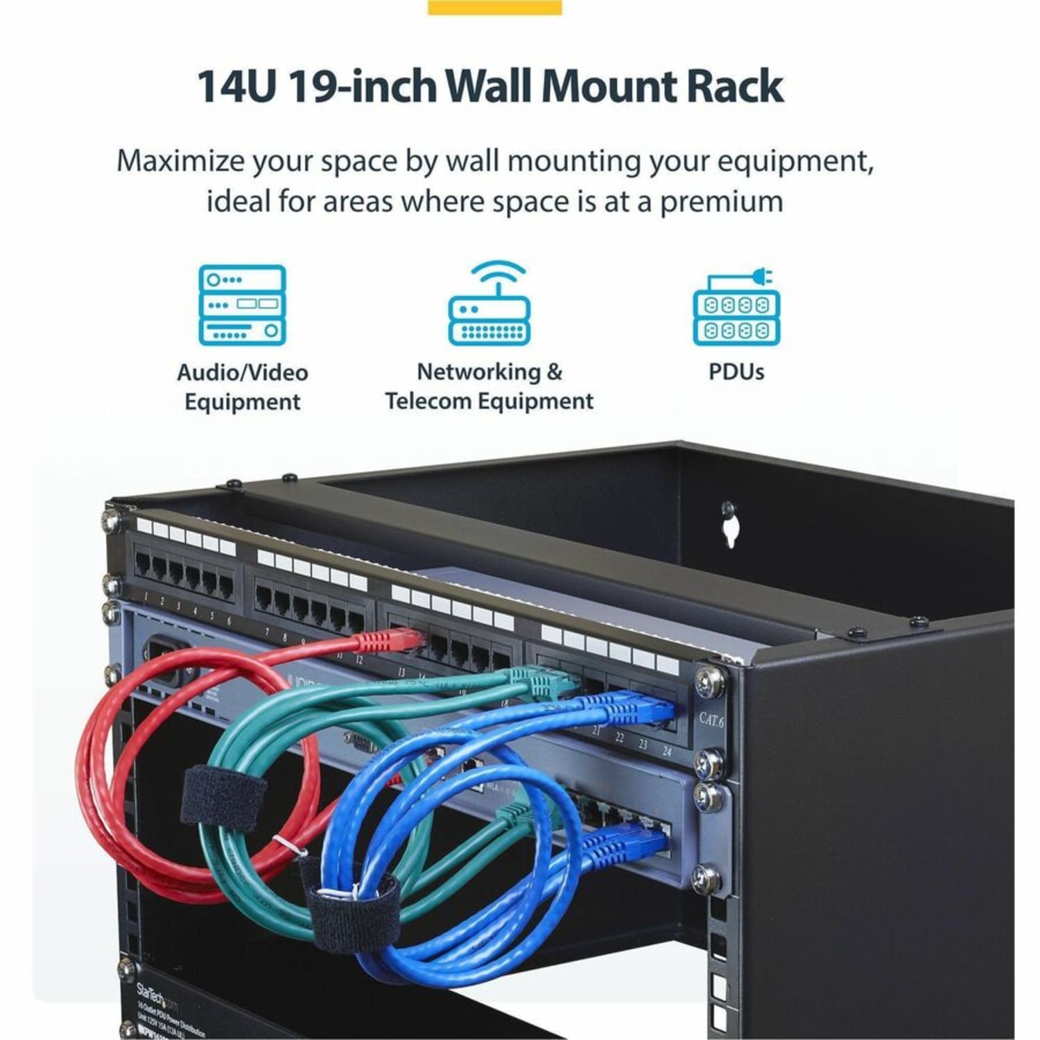 StarTech.com 14U Wall Mount Rack, 14in Deep, 19 inch Wall Mount Network Rack, Wall Mounting Patch Panel Bracket  - RACK14U14BRACKET - Image 3