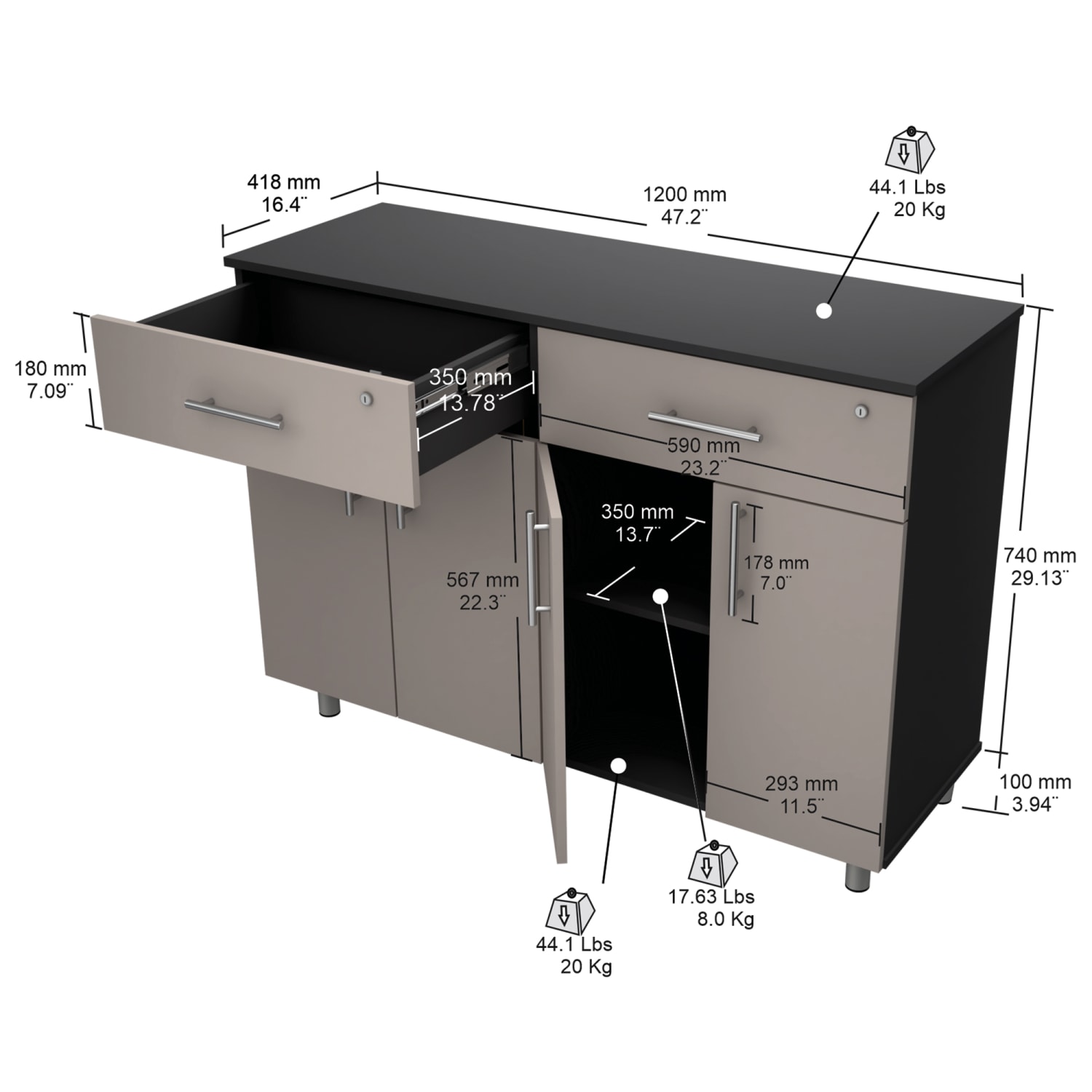 Inval 23inW Double Storage Cabinet, Taupe/Dark Gray - Image 5