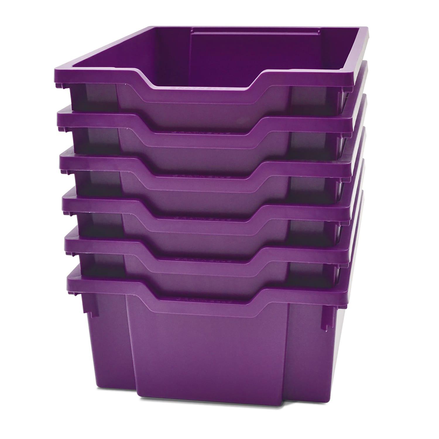 Gratnells Deep F2 Tray, Heavy Duty School, Industrial & Utility Bins, 12.3in x 16.8in x 5.9in, Plum Purple, Pack Of 6