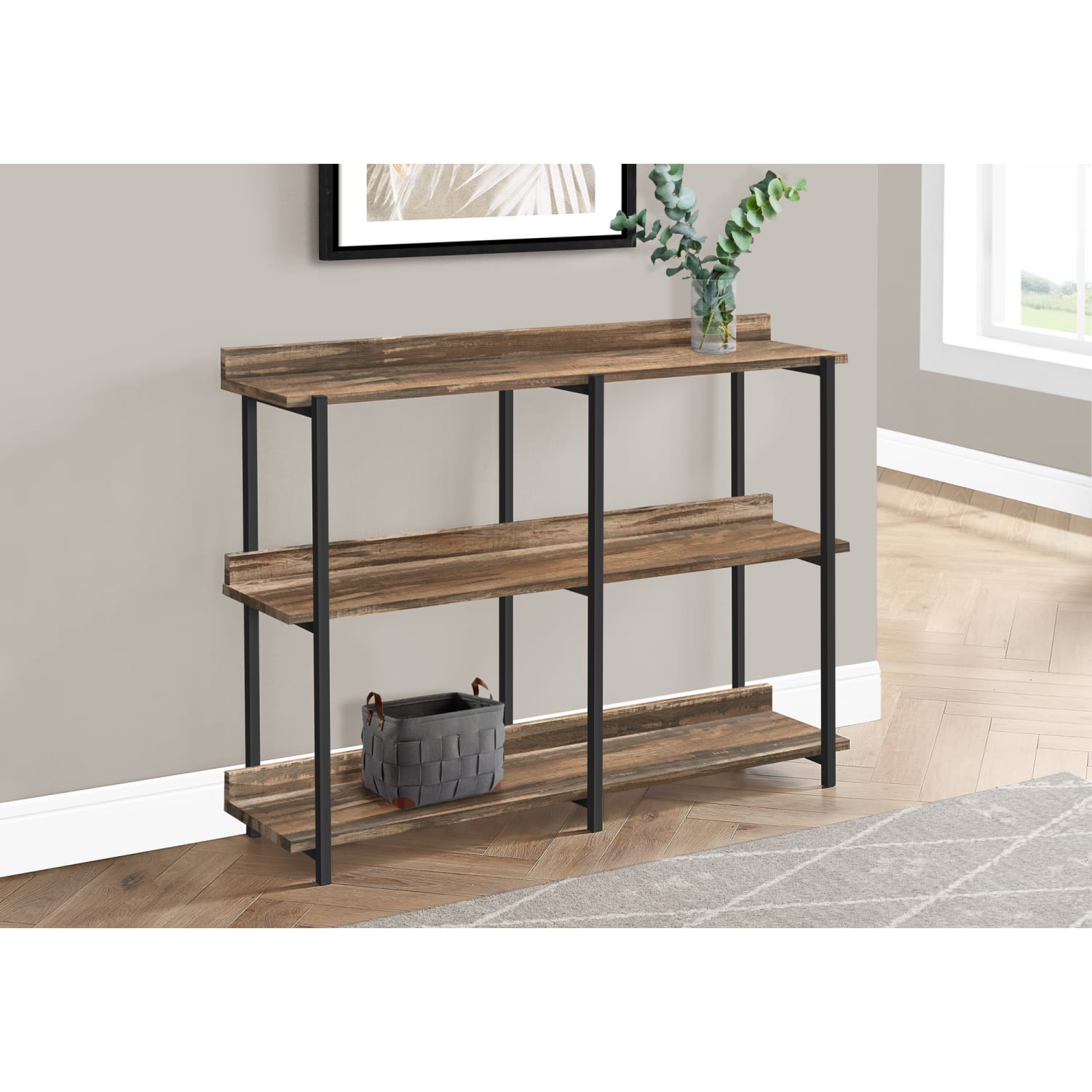 Monarch Specialties Delroy Metal Console Table, 34inH x 47-1/4inW x 12inD, Brown/Black - Image 3