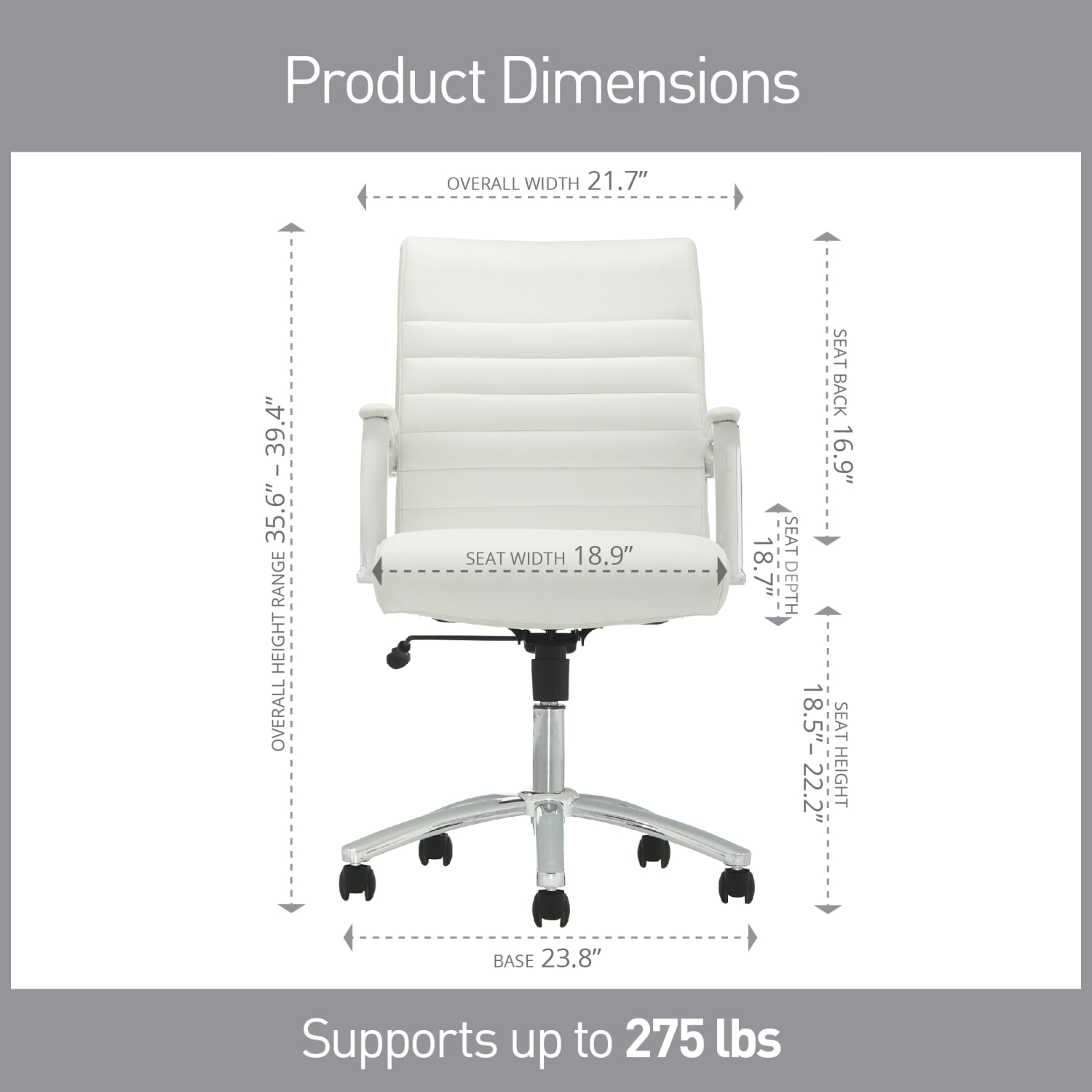 Realspace Modern Comfort Winsley Bonded Leather Mid Back Manager Office Chair WhiteSilver BIFMA Compliant PopularChairscom