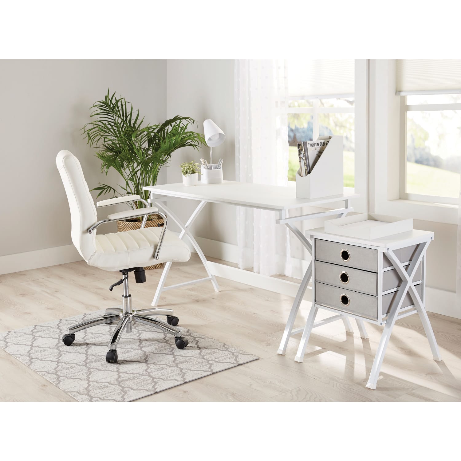 Realspace Modern Comfort Winsley Bonded Leather Mid Back Manager Office Chair WhiteSilver BIFMA Compliant PopularChairscom