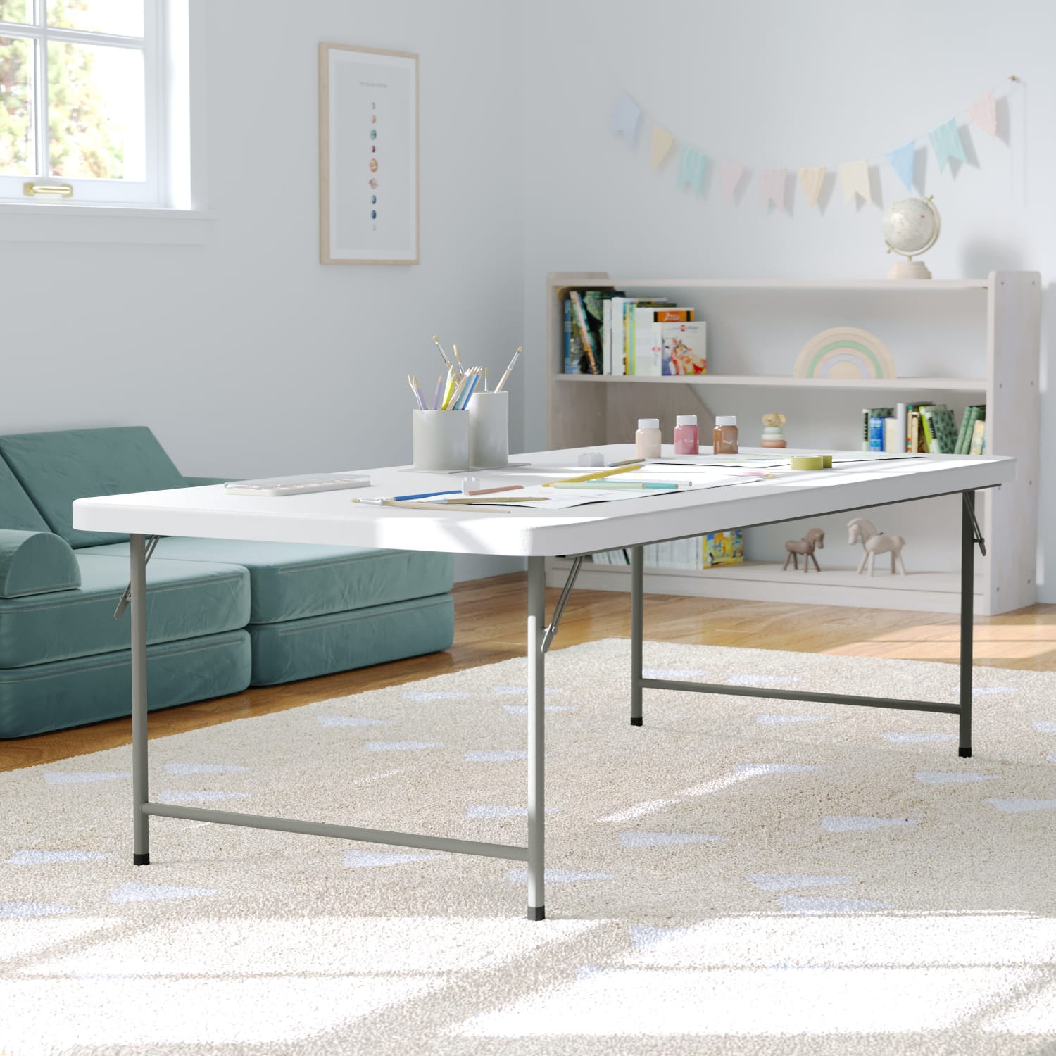 Flash Furniture Kids Plastic Folding Table, 19inH x 29inW x 59-1/4inD, Granite White - Image 3