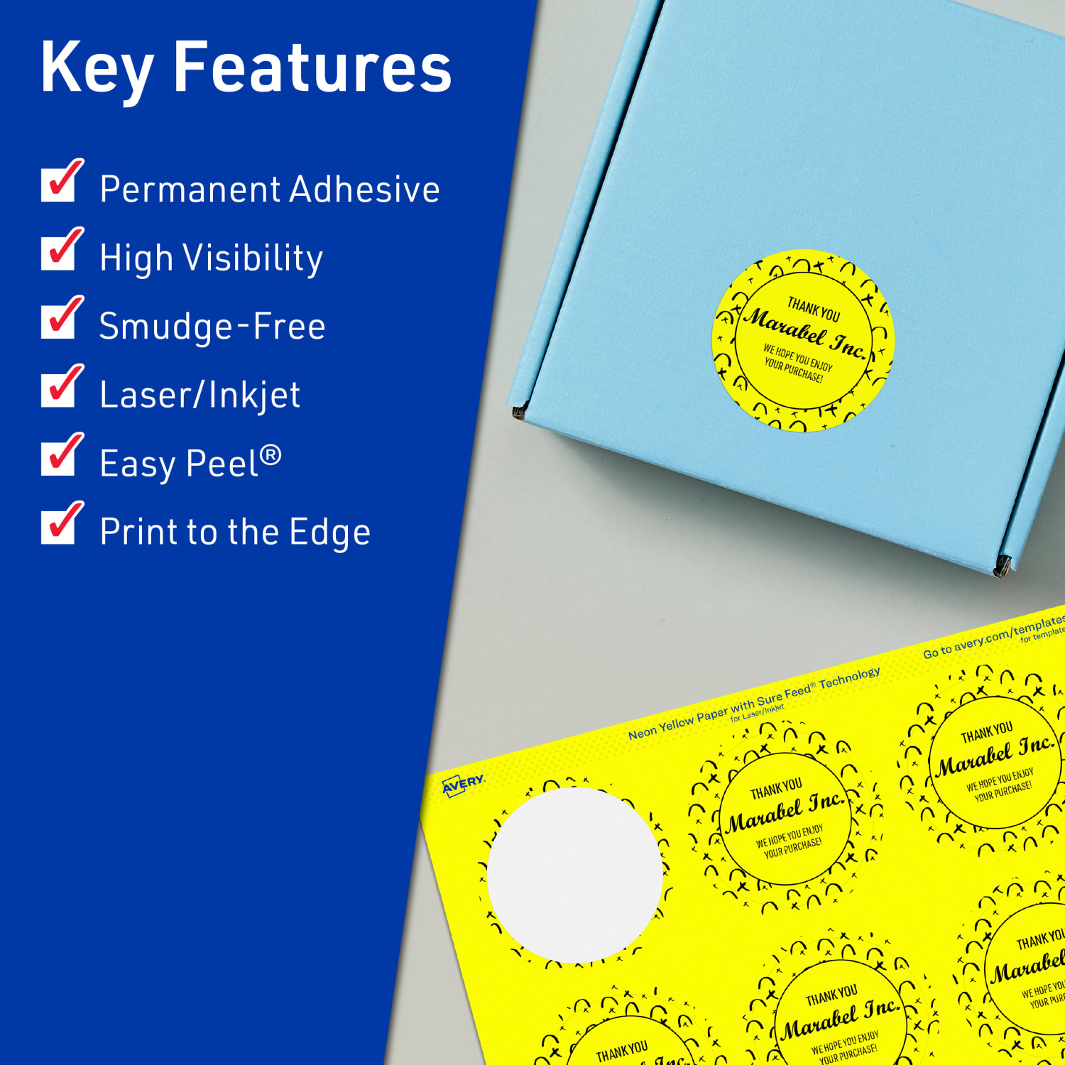 Avery Print-To-The-Edge Labels With Sure Feed Technology, 94510-NYP20, Round, 2-1/4in, Matte Neon Yellow, Pack of 240 - Image 3