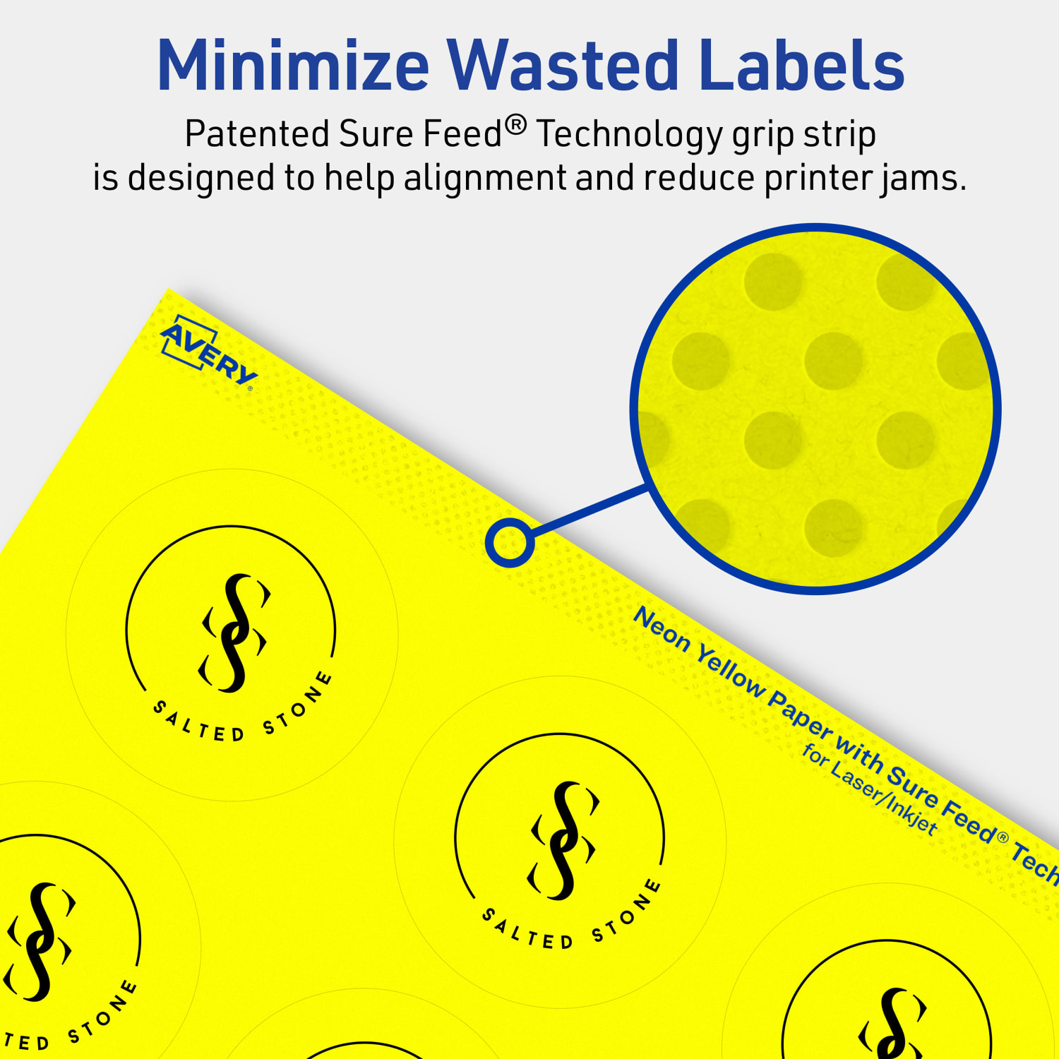 Avery Print-To-The-Edge Labels With Sure Feed Technology, 94510-NYP20, Round, 2-1/4in, Matte Neon Yellow, Pack of 240 - Image 5