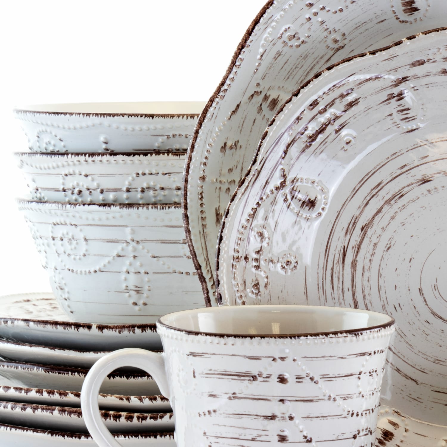 Elama 16-Piece Stoneware Dinnerware Set, Rustic Birch - Image 3