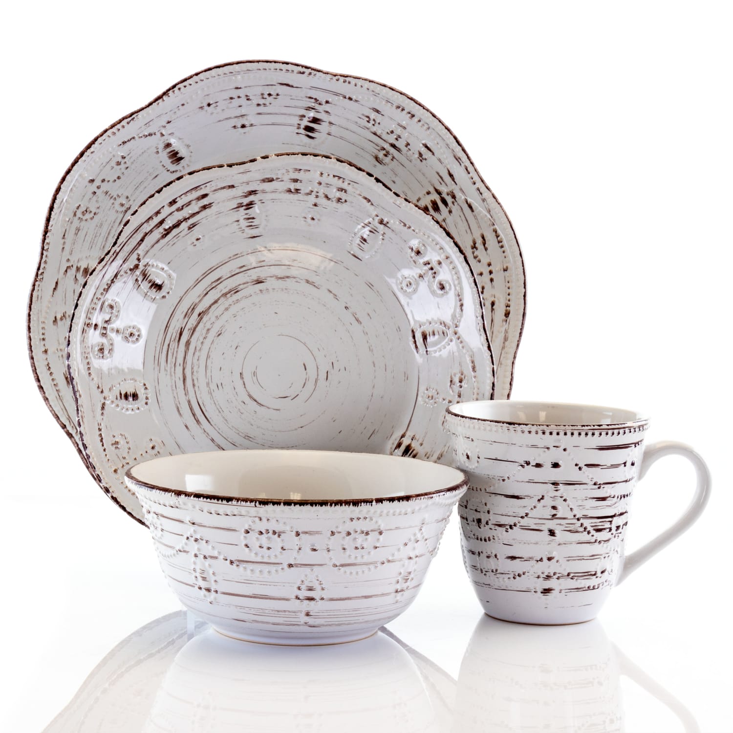 Elama 16-Piece Stoneware Dinnerware Set, Rustic Birch - Image 4