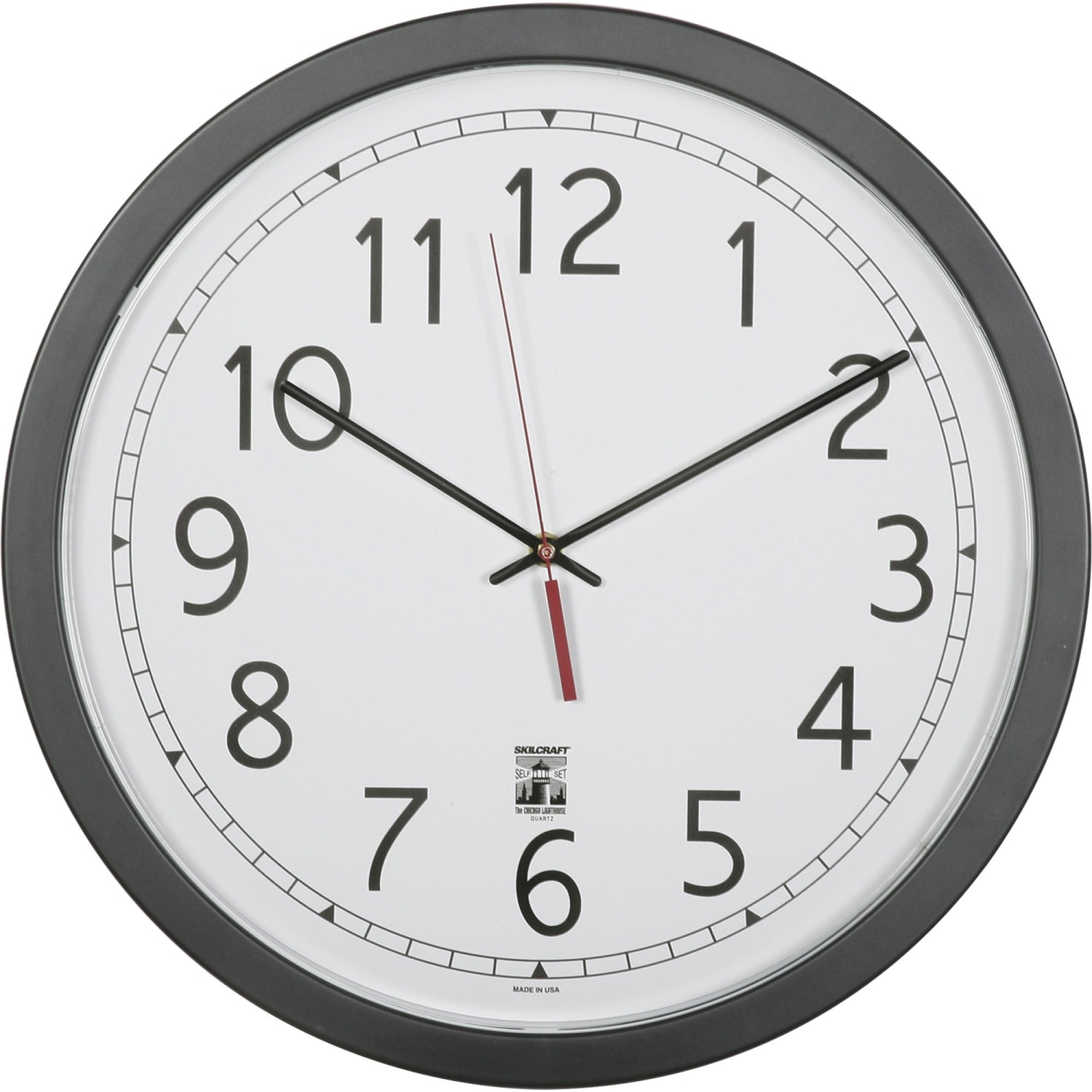 SKILCRAFT Self-Set Wall Clock, 16 1/2inW, Black/White (AbilityOne 6645-01-623-8825) - Image 3