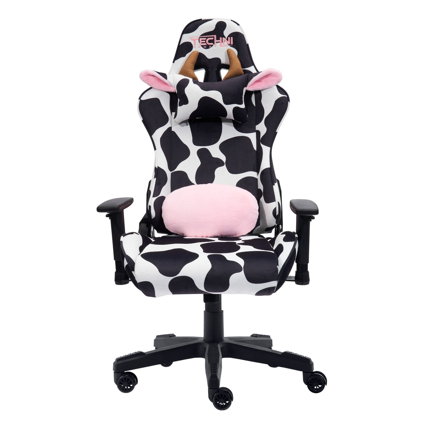 Techni Sport Cow Series Ergonomic Fabric Computer Gaming Chair, White/Black