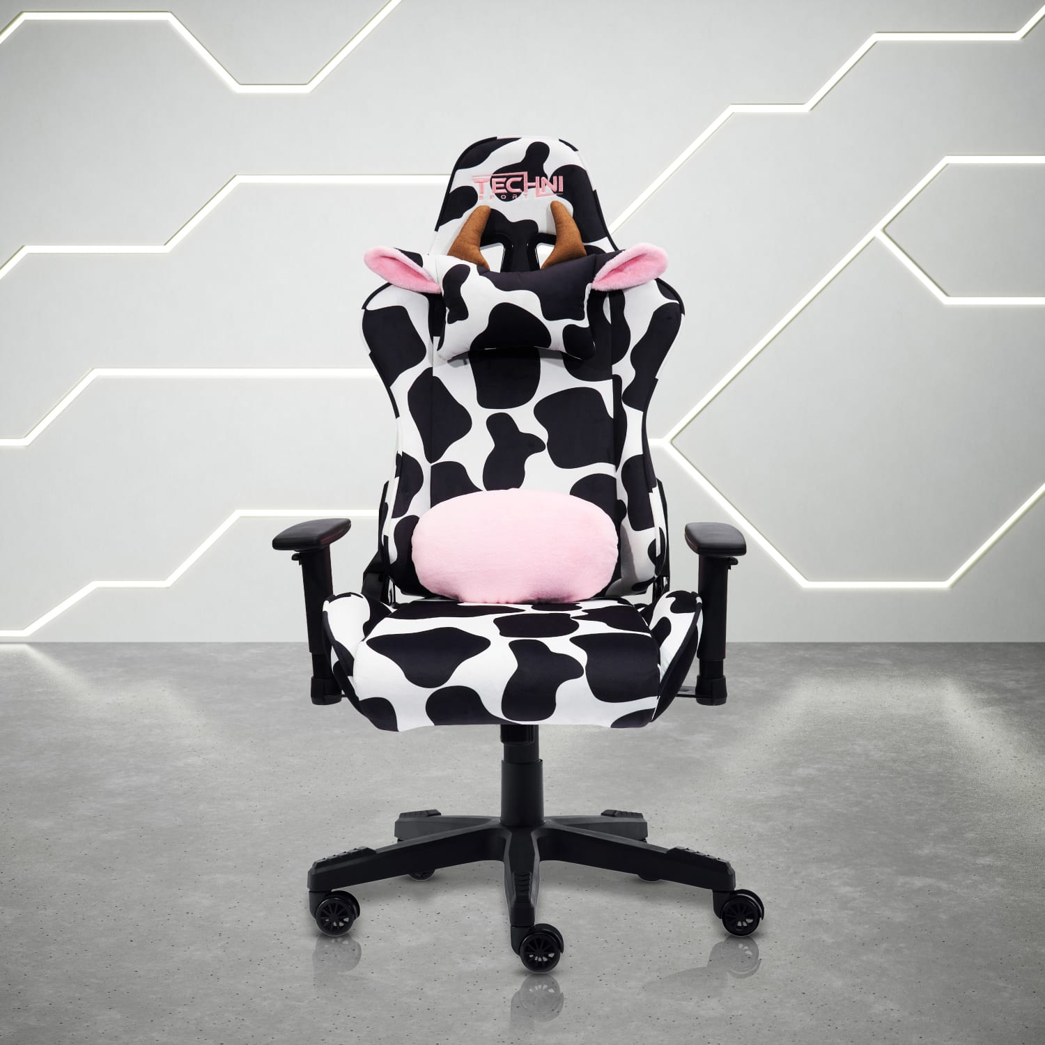 Techni Sport Cow Series Ergonomic Fabric Computer Gaming Chair, White/Black - Image 3