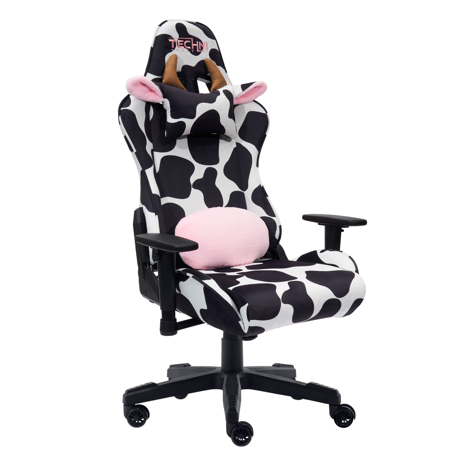 Techni Sport Cow Series Ergonomic Fabric Computer Gaming Chair, White/Black - Image 6