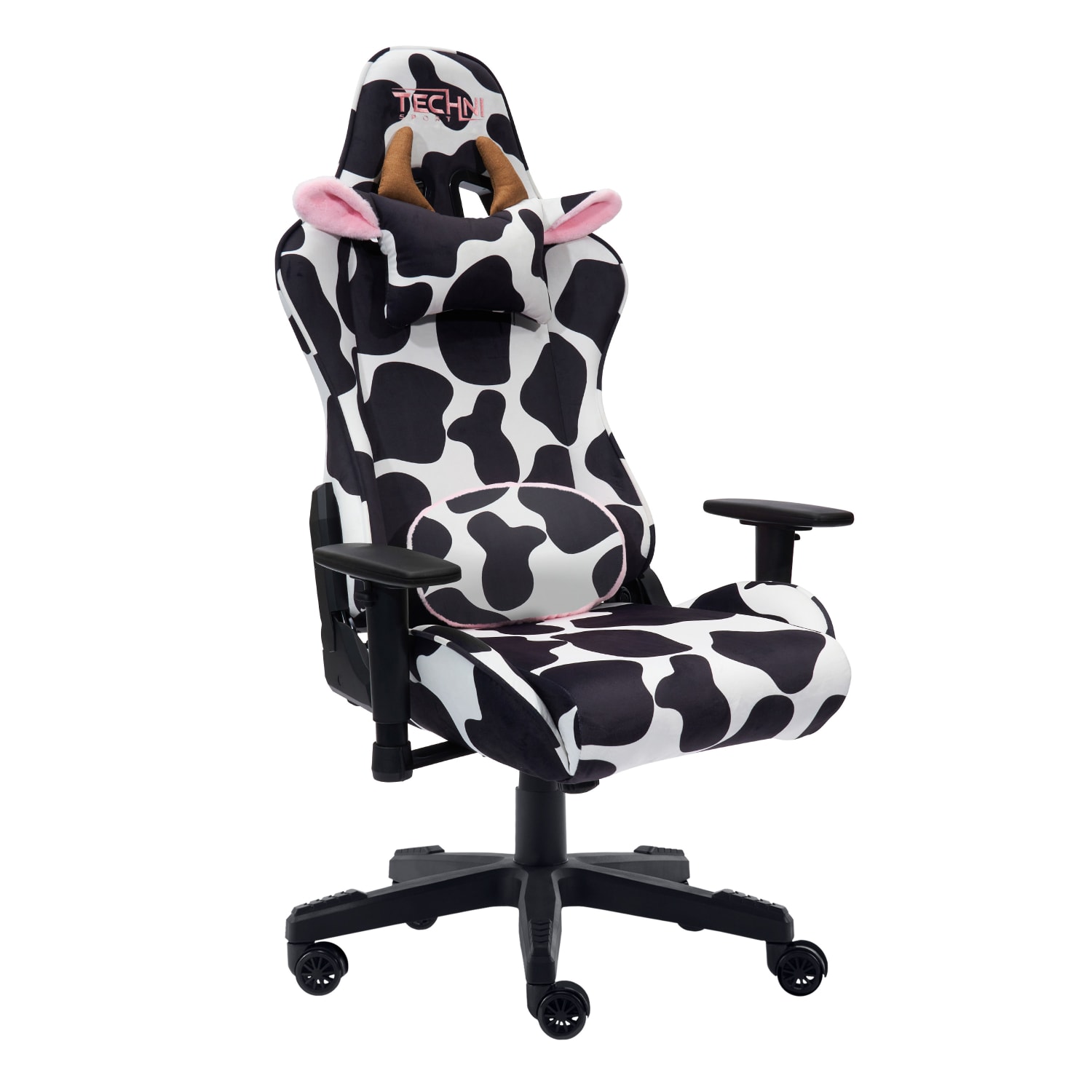Techni Sport Cow Series Ergonomic Fabric Computer Gaming Chair, White/Black - Image 10