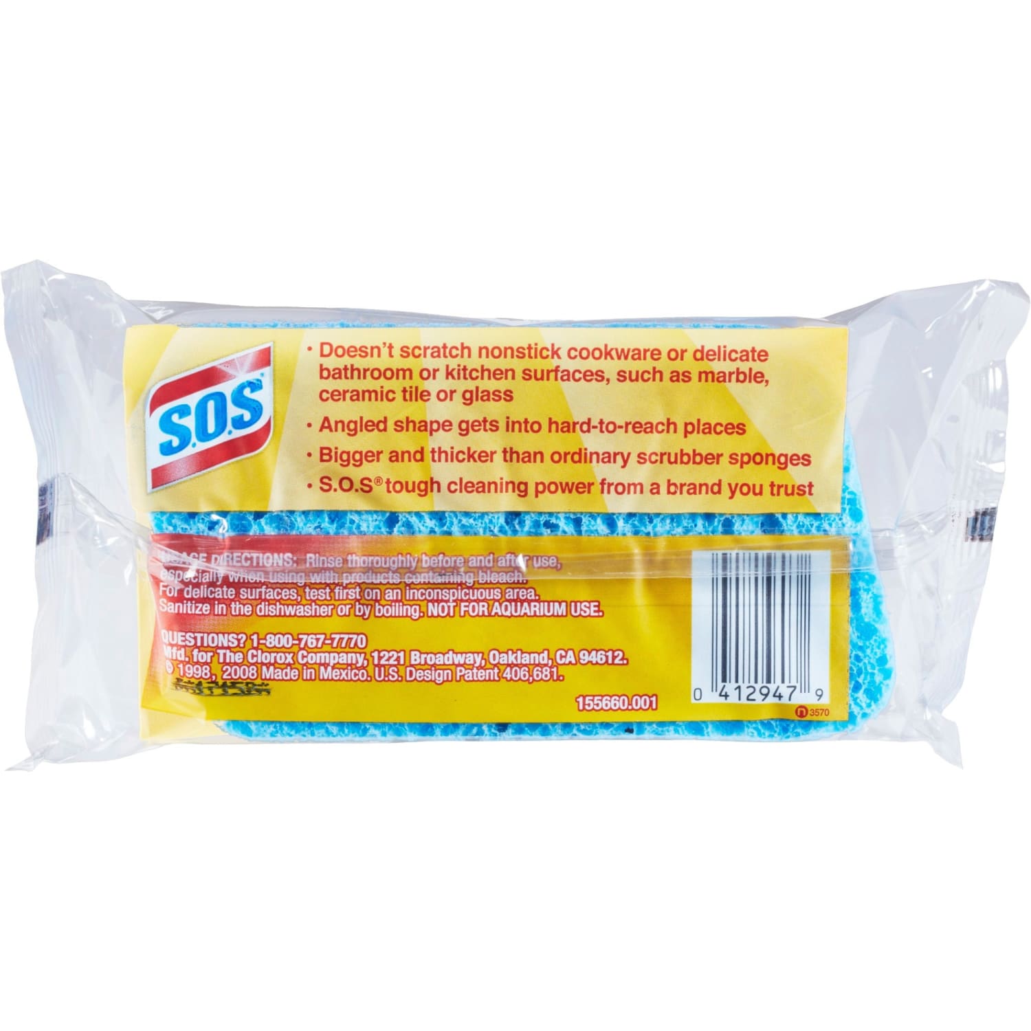 S.O.S All Surface Scrubber Sponge - 4.5in Height x 2.5in Width x 0.9in Depth - 2100 / Bundle - Cellulose, Scrim - Blue - Image 4