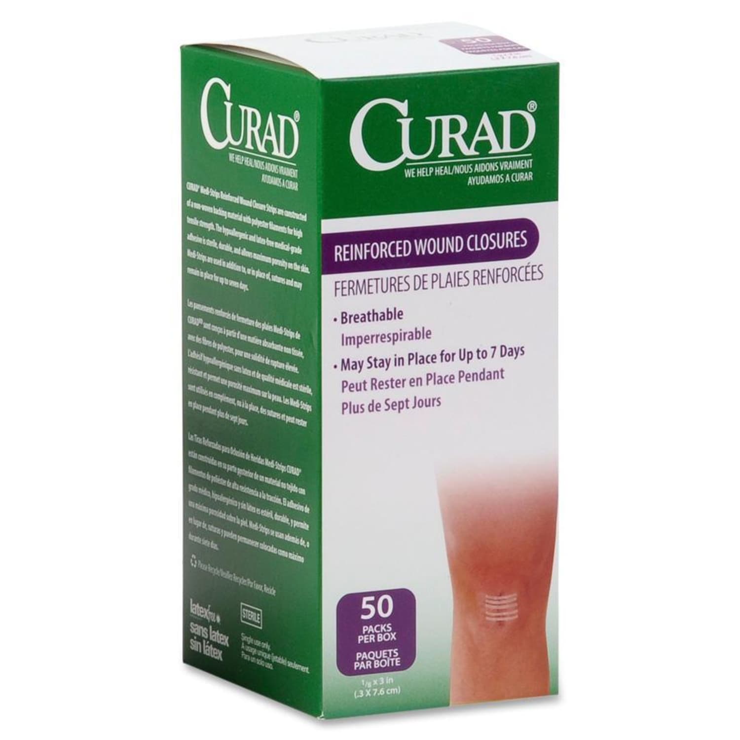 CURAD Sterile Medi-Strips Reinforced Wound Closures, 1/8in x 3in, White, Box Of 50 - Image 3